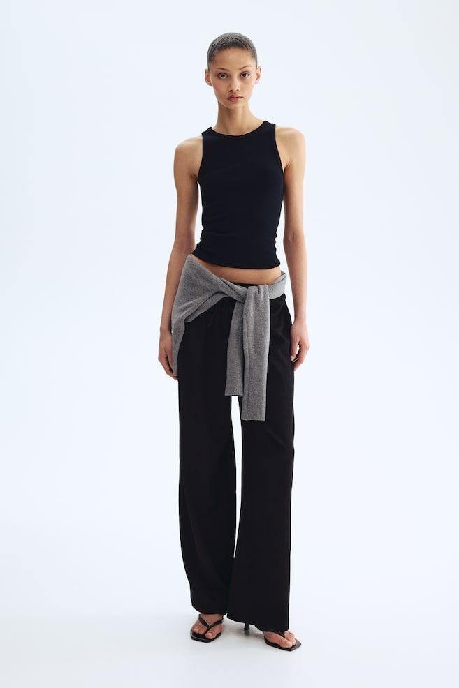 Wide pull-on trousers-Black - 5