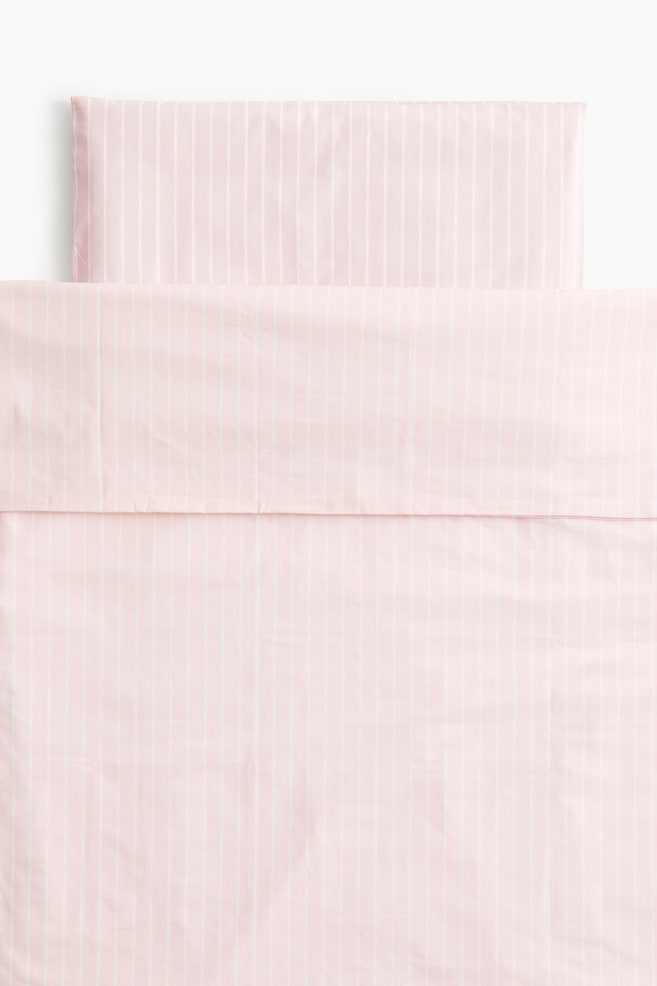 Cotton Percale Crib Duvet Cover Set - Light pink/striped/Light beige/striped - 1