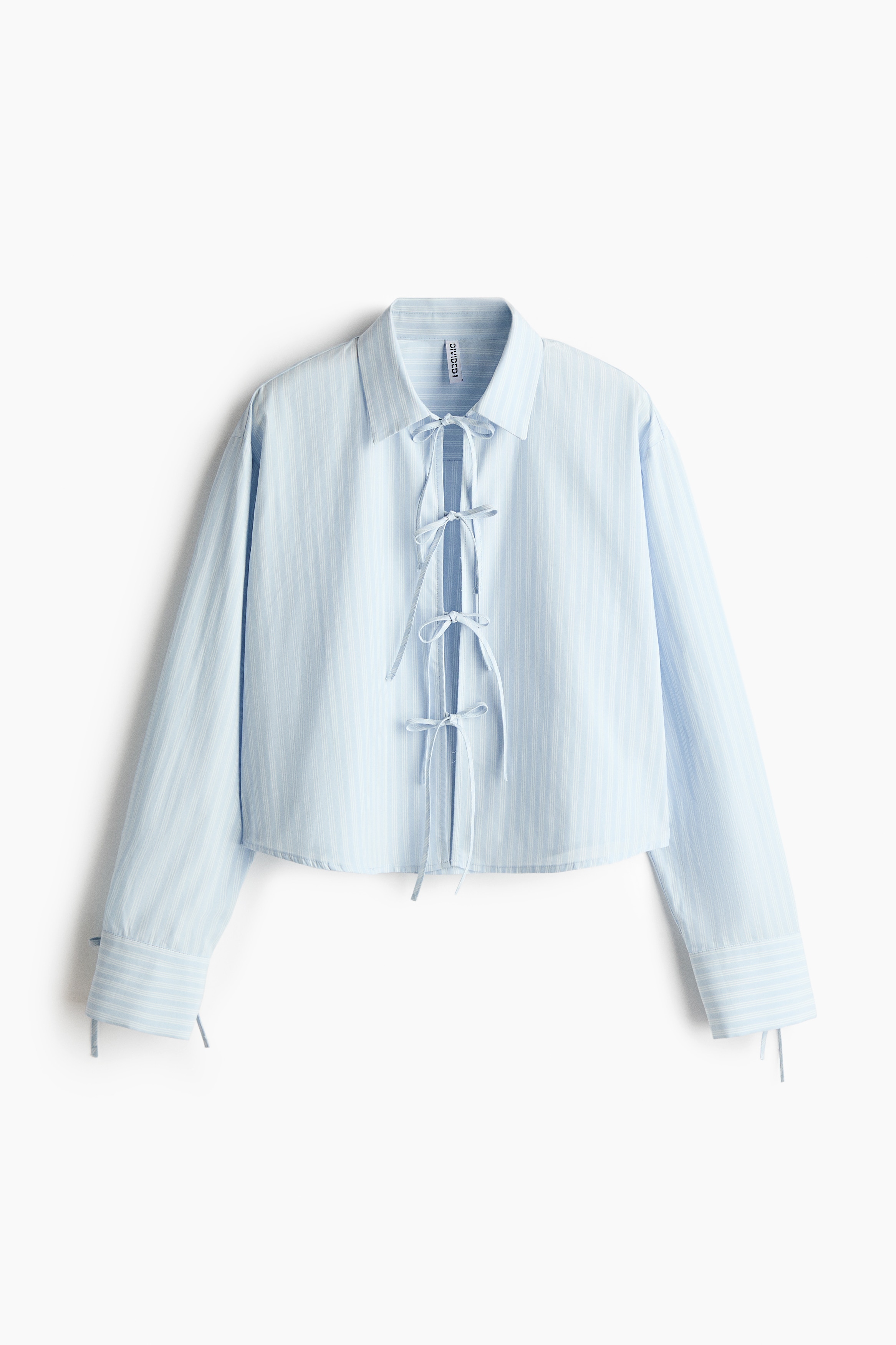 Tie-front poplin shirt - Light blue/Striped
