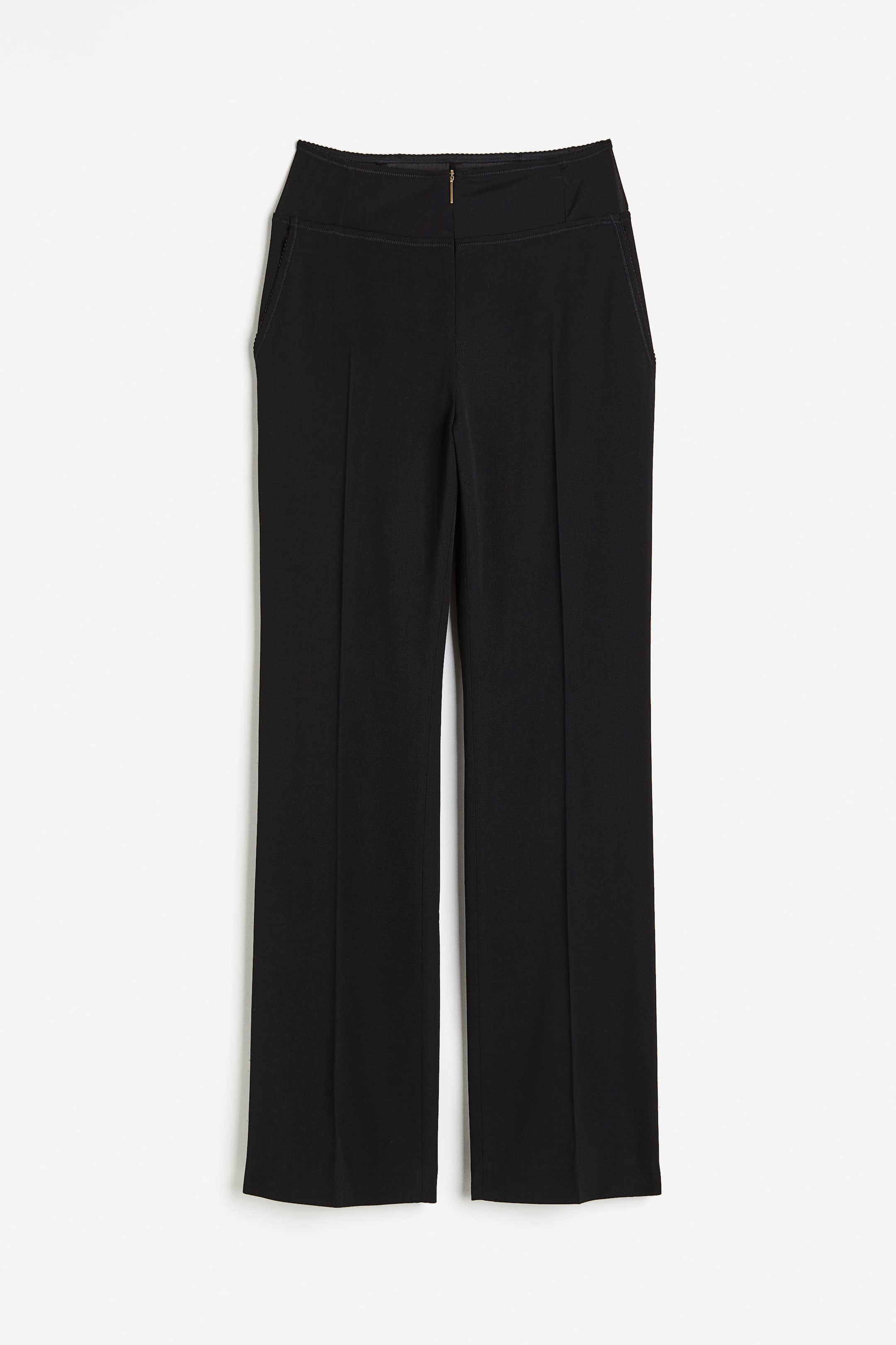 Lingerie-detail wool-blend trousers - Regular waist - Long - Black - Ladies | H&M GB 5