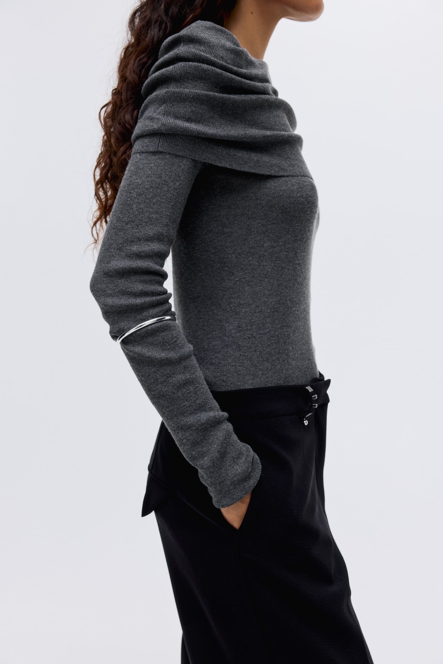 Off-the-shoulder jumper - Grey marl - 4