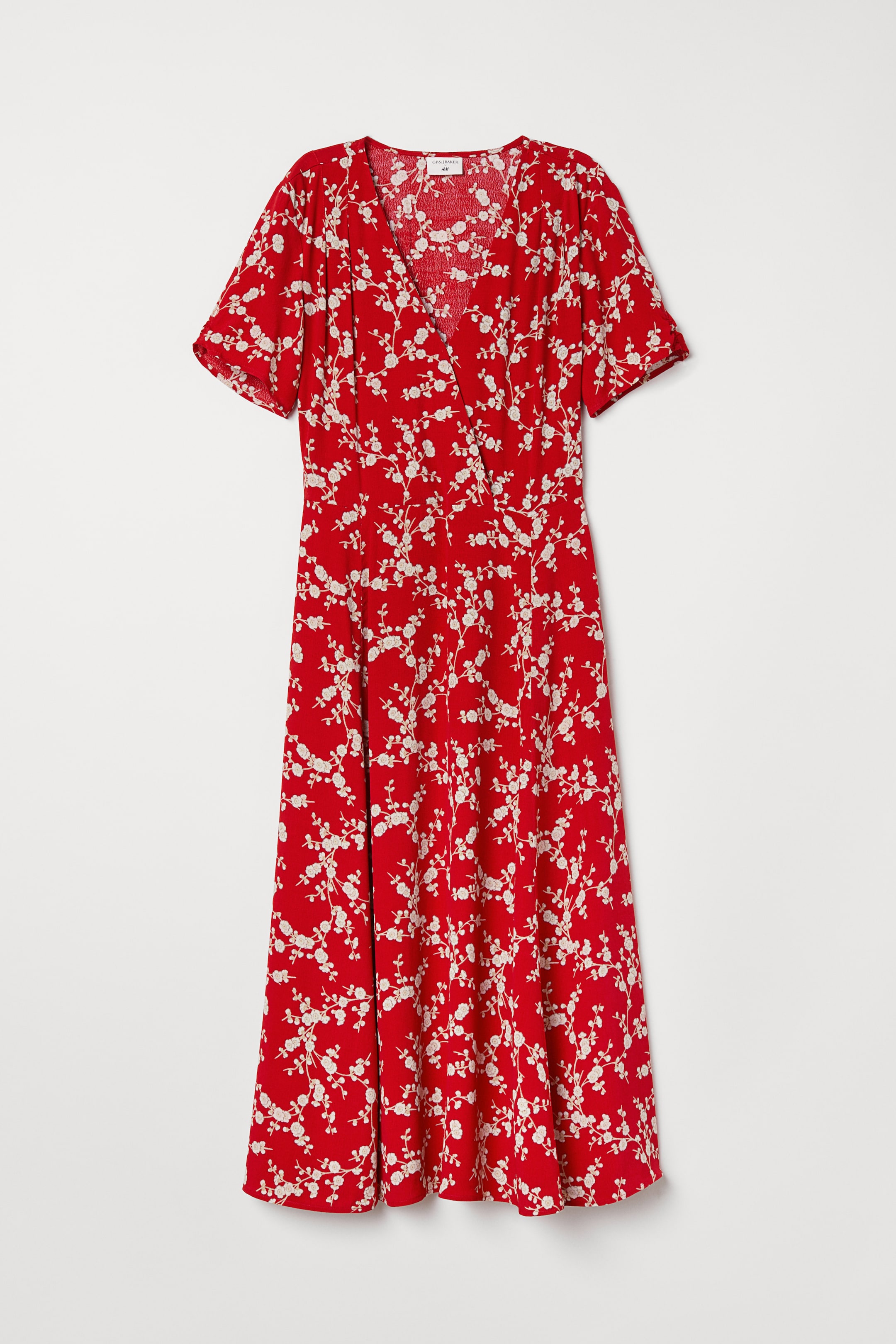 Patterned dress - V-neck - Short sleeve - Red/Floral - Ladies | H&M GB