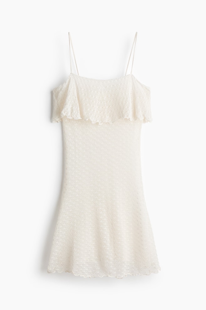 Top in maglia traforata con spalline sottili - Bianco - 1