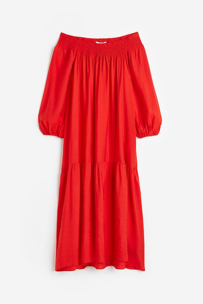 Oversized off-the-shoulder dress - Bright red/Black/Patterned - 2