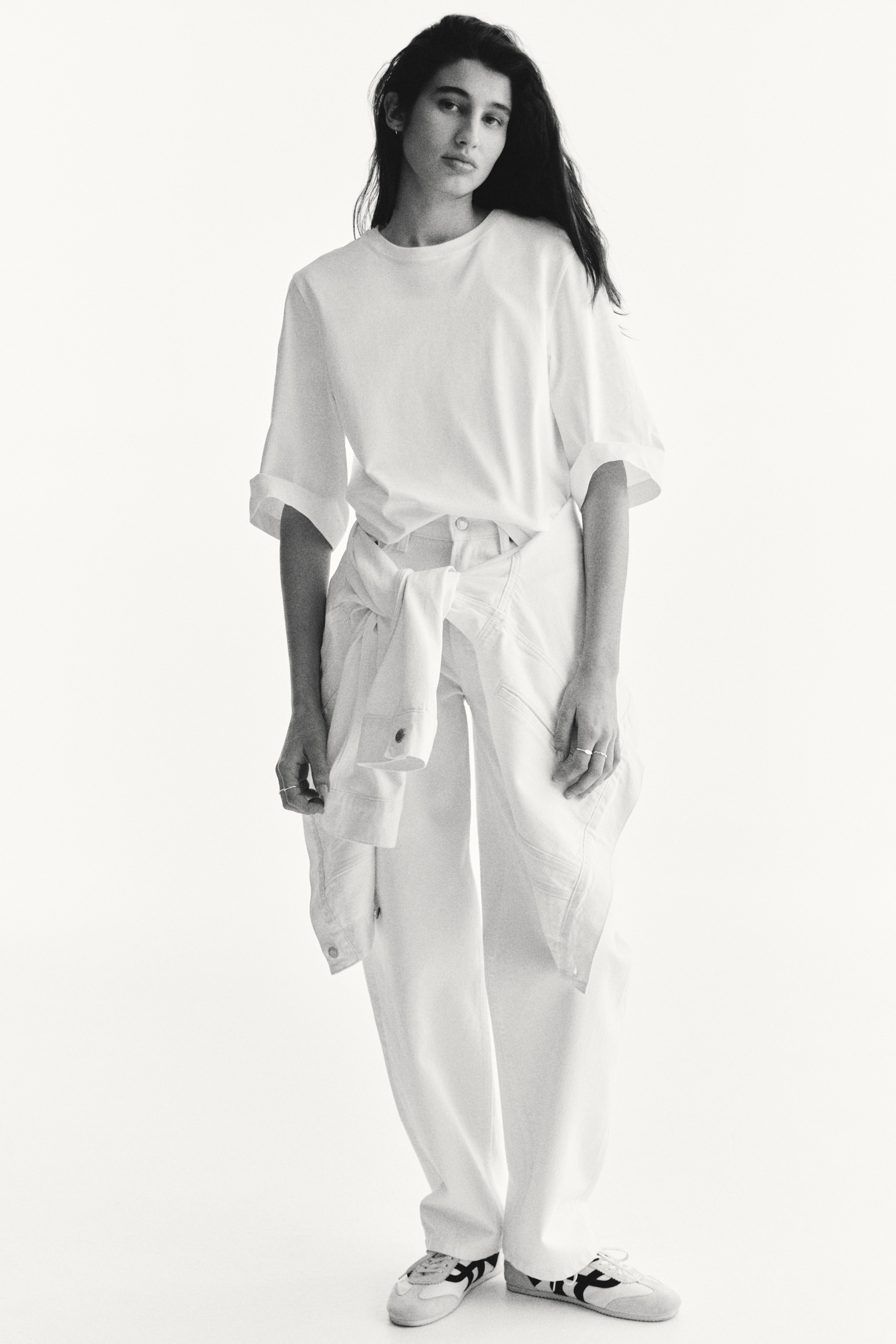 T-shirt in cotone Loose Fit - Bianco/Nero/Blu navy/righe