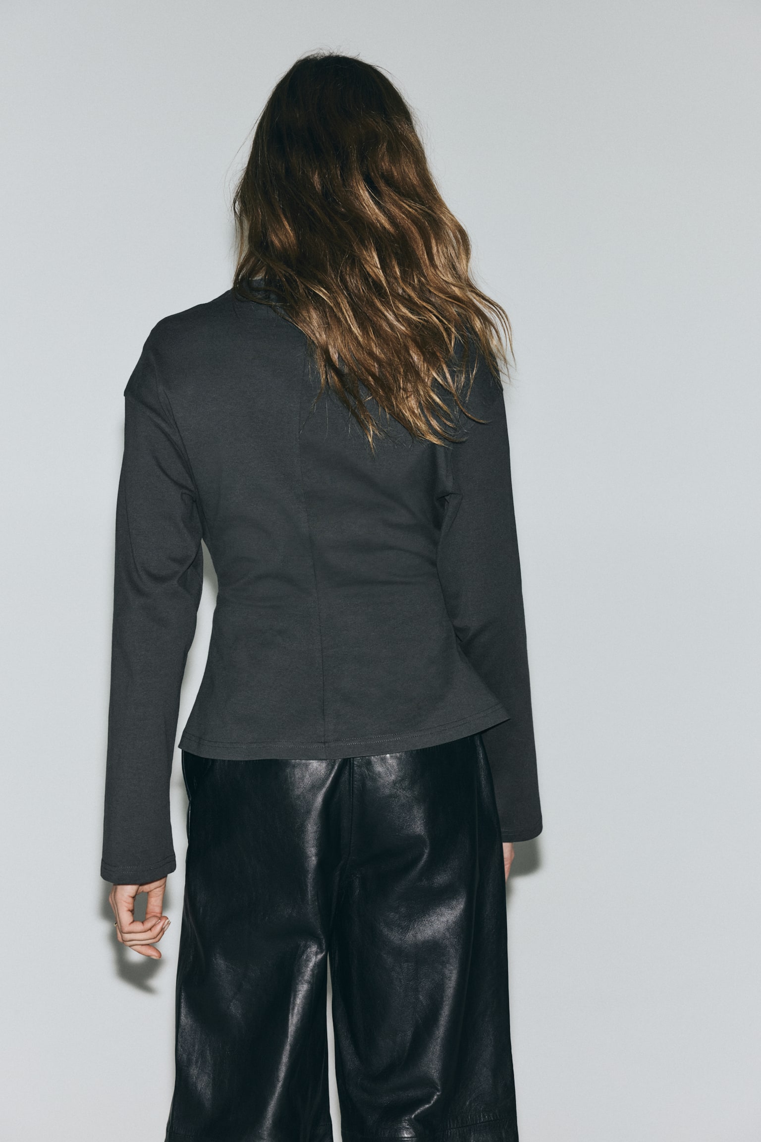 Marszczony top z bawełnianego dżerseju - Ciemnoszary/Biały/Czarny - 5