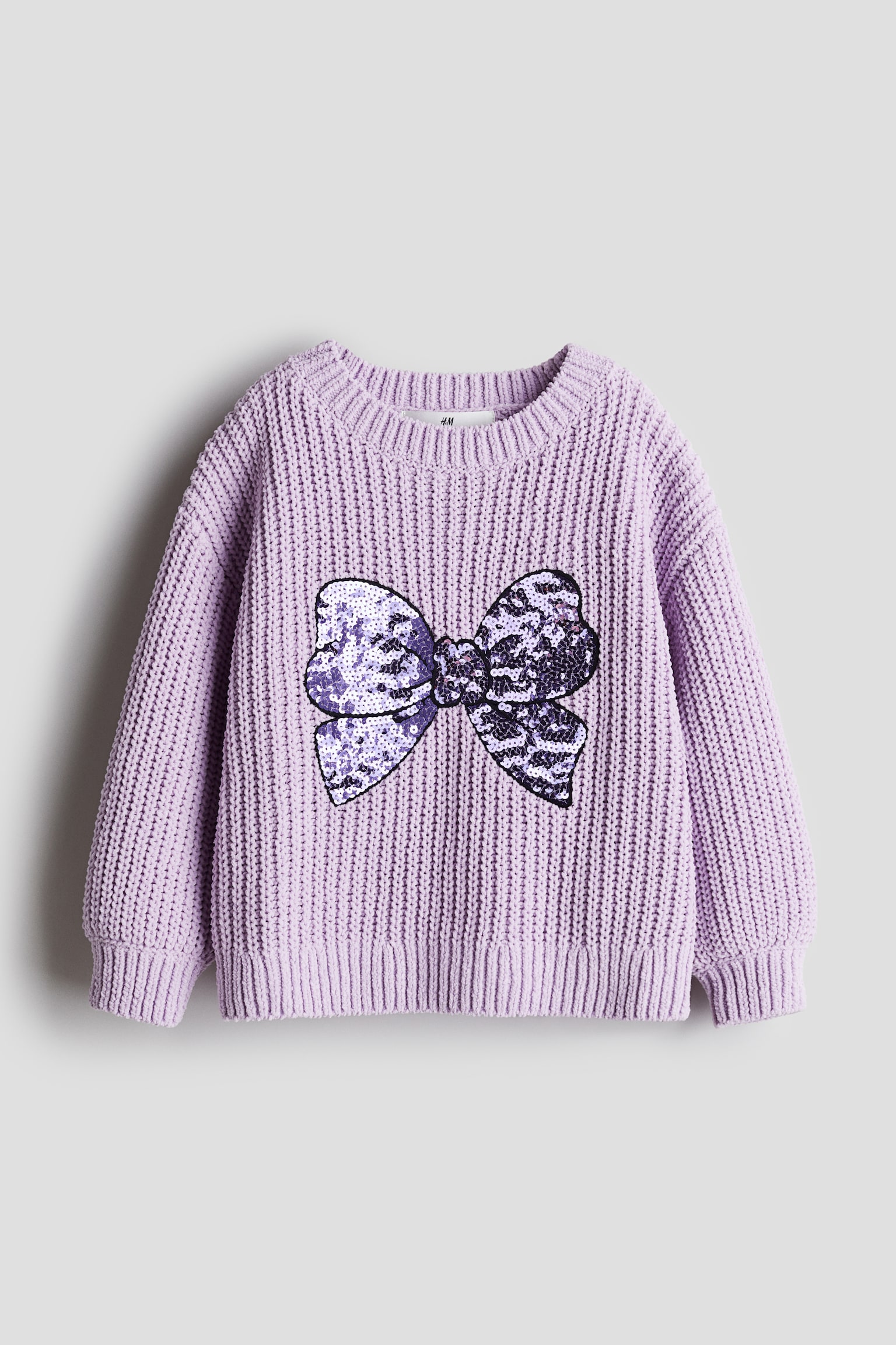 Knitted chenille jumper - Light purple/Bow/Navy blue/Teddy bear - 1