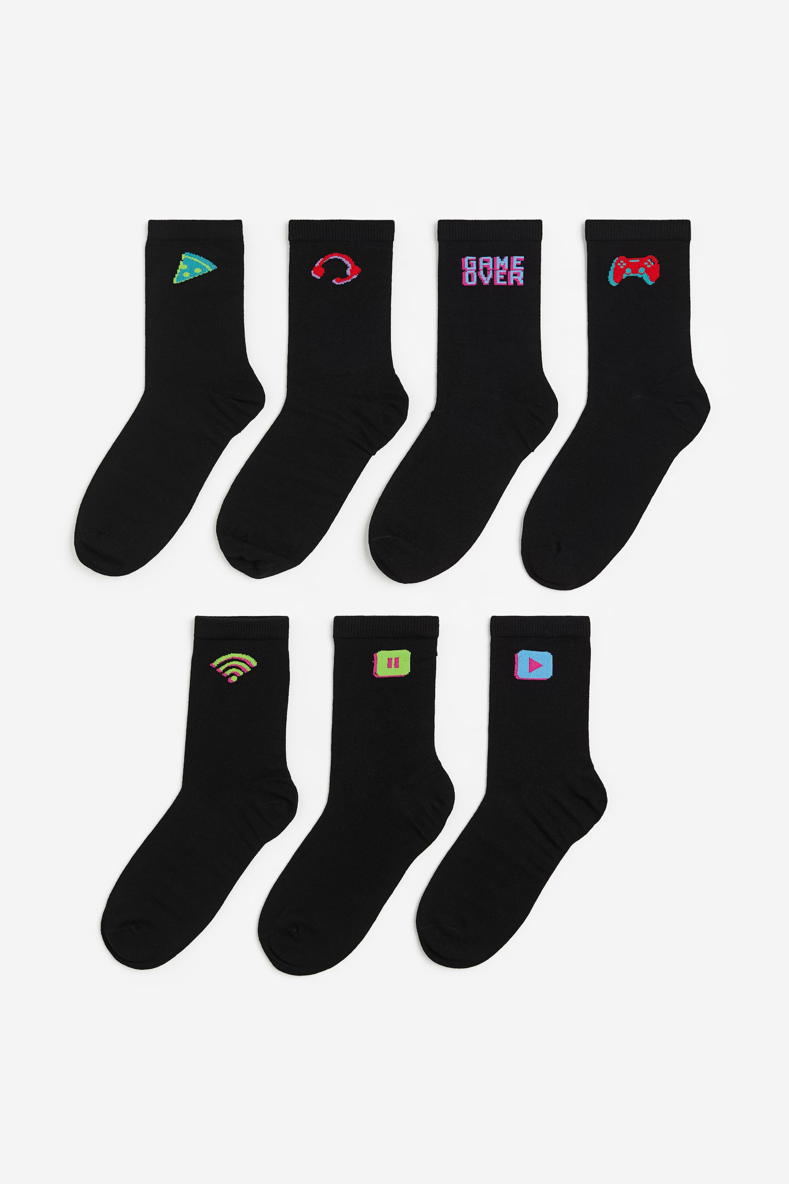 7-pack Socks - Black/Symbols/Light khaki green/Weekdays/Dark green/Cars/Light grey/Weekdays/Light yellow/Dinosaurs/Black/Days of the week/Dark blue/Dinosaurs - 1