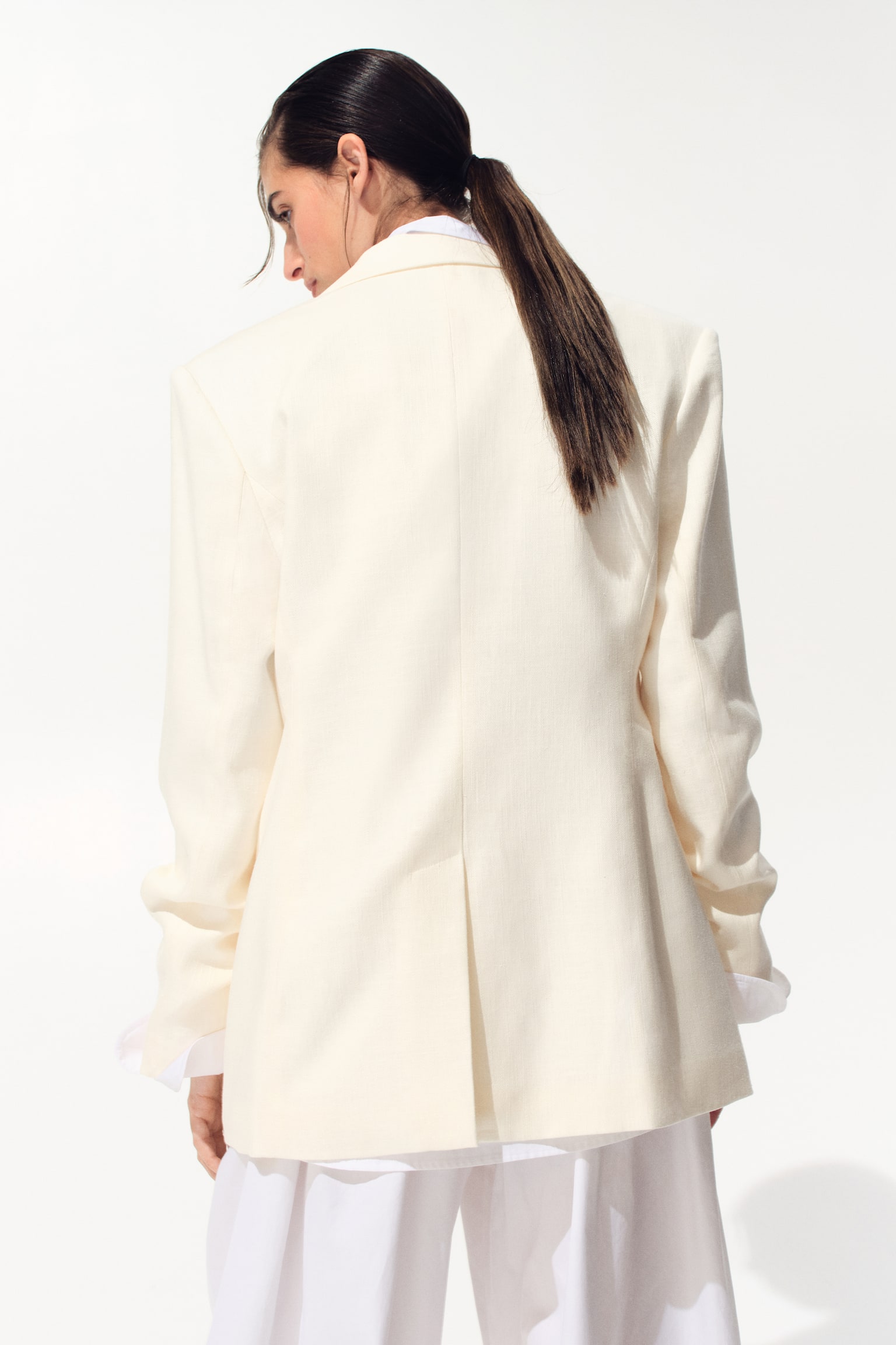 Single-breasted linen-blend blazer - Cream - 5