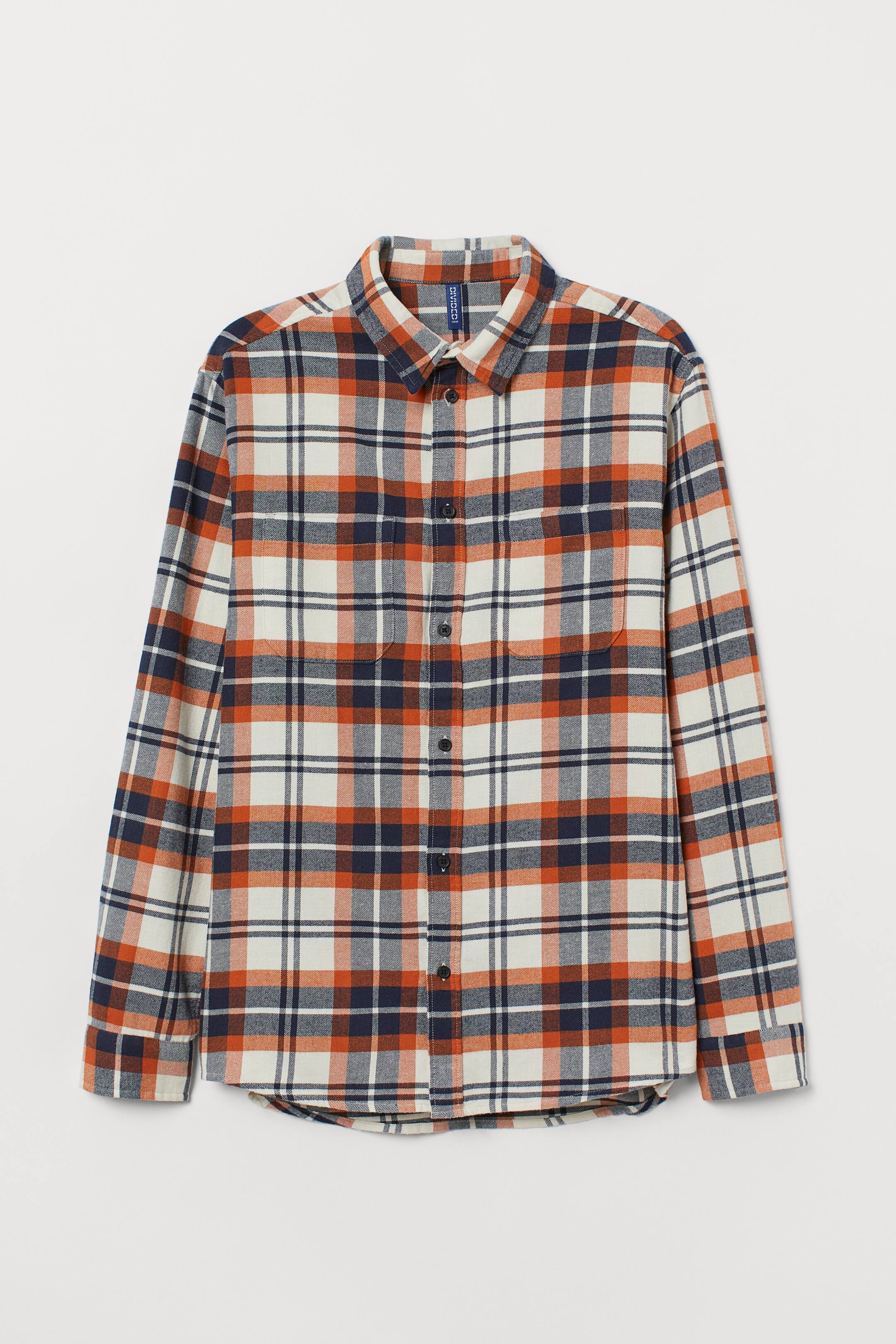 Nagyobb kép megtekintése: Pamutflanel ing - Természetes fehér/narancssárga - FÉRFI | H&M HU 1