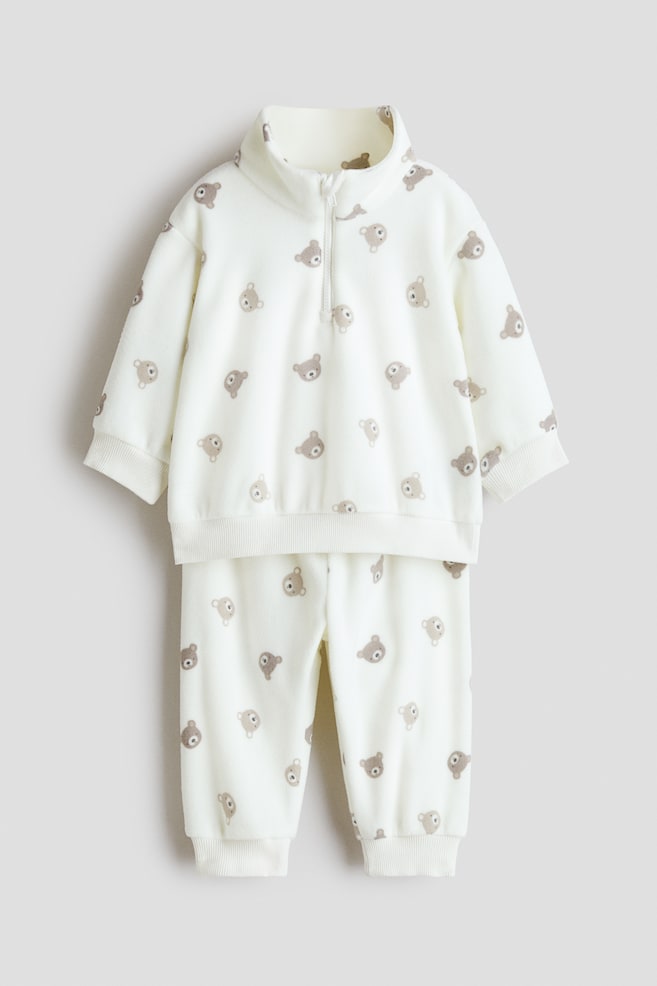 2-piece Fleece Set - White/bears/Brown/Dusty pink - 1