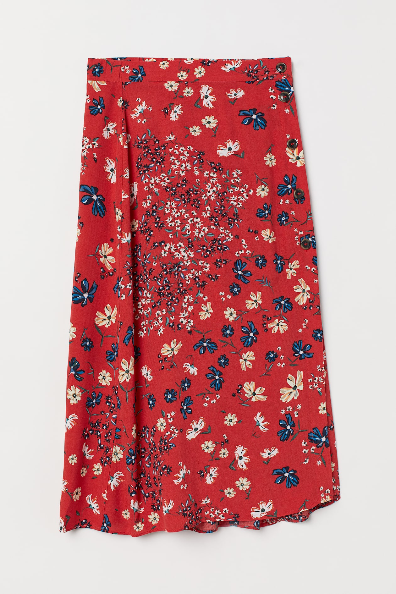 Calf-length Skirt - High waist - Midi - Red/floral - Ladies | H&M US