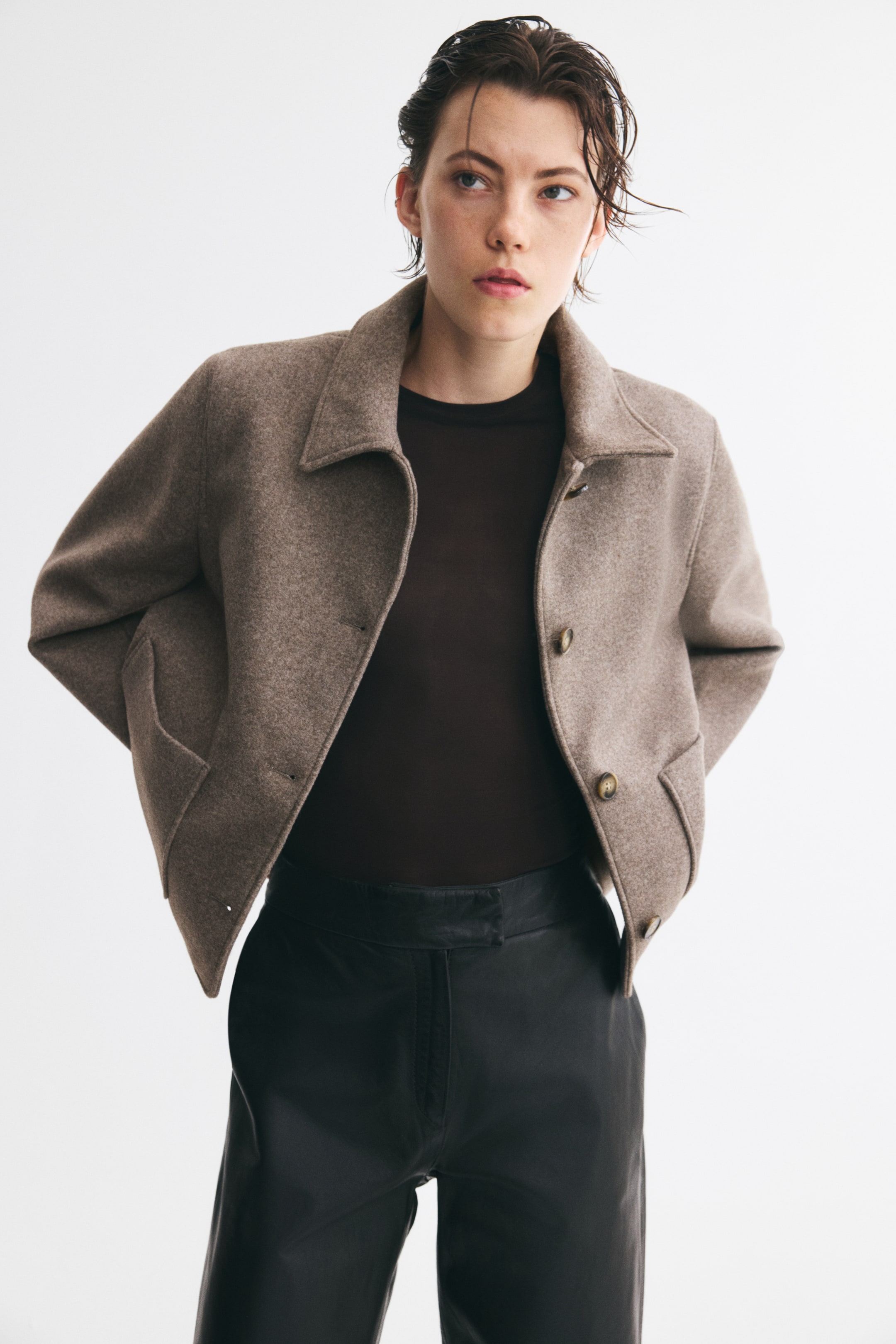View larger image: Short felted jacket - Mole - Ladies | H&M 1