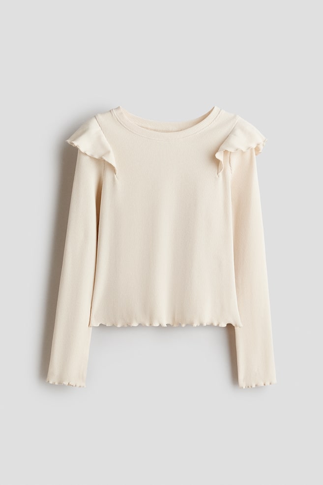 Frill-trimmed cotton top - Light beige/Dark grey - 1
