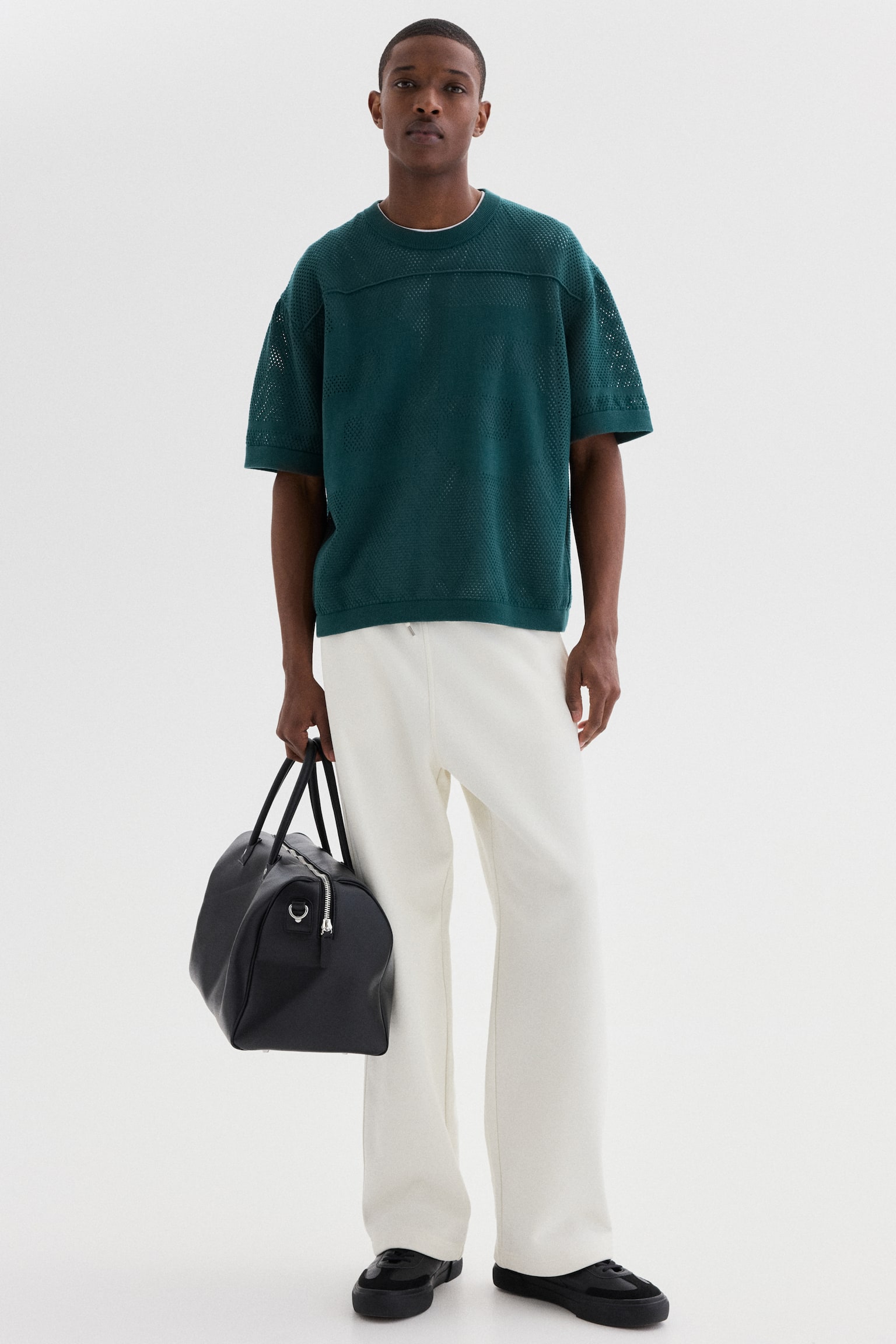 Playera cuadrada Relaxed Fit en malla - Azul cerceta oscuro/Blanco - 3