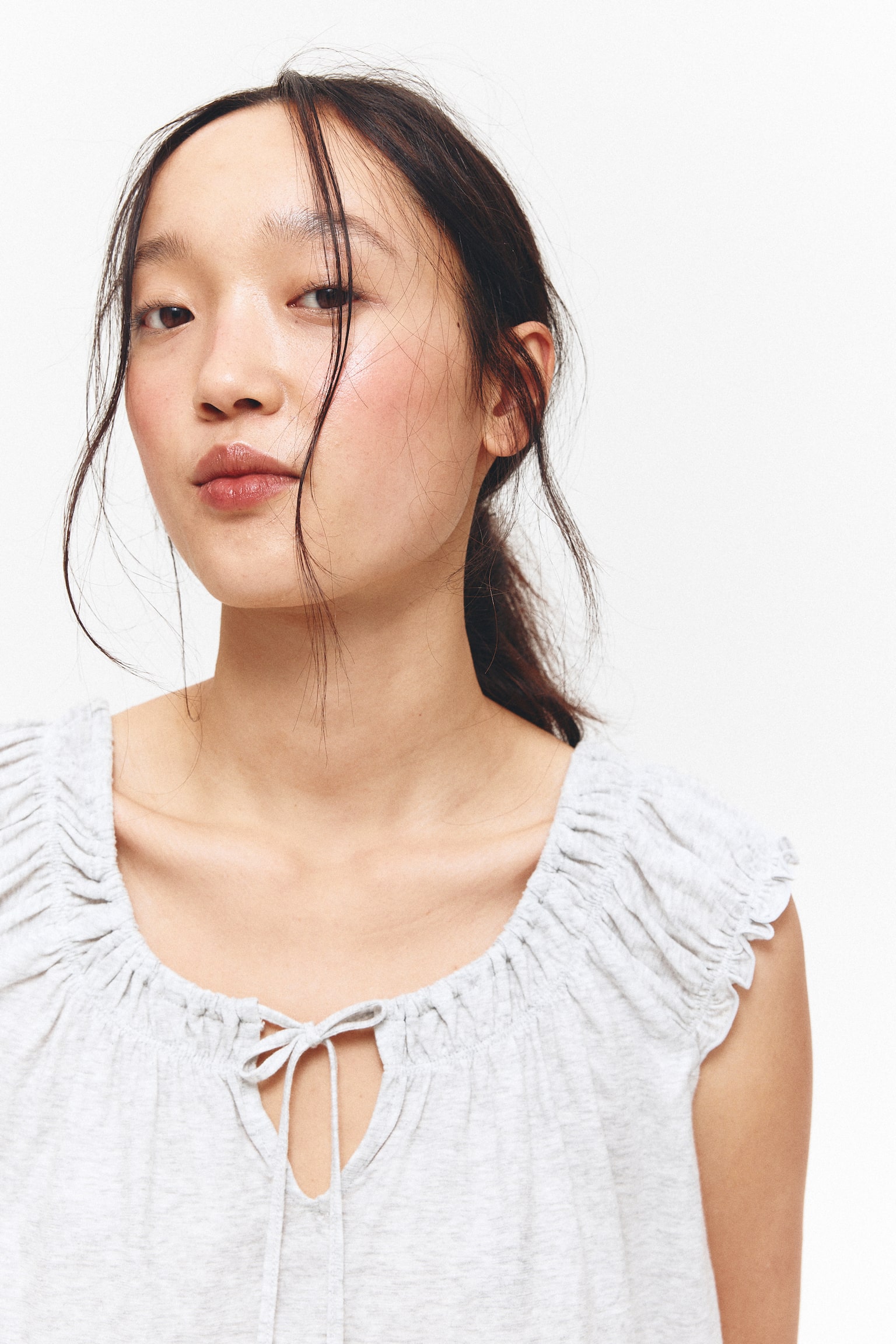 Áo jersey may nhún vải - Màu xám nhạt đốm/Màu xám đậm/Màu trắng/Kẻ - 4