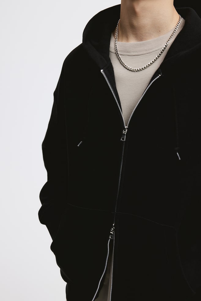 Oversized Fit Zip-through hoodie - Black/Beige/Light grey marl/White - 5