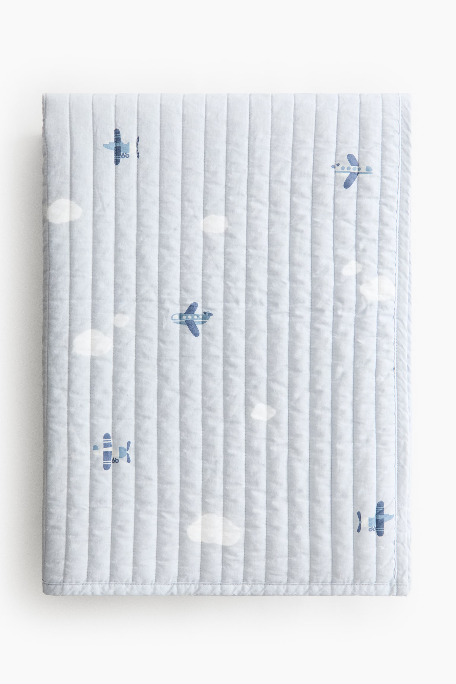 Quilted cotton bedspread - Light blue/Aeroplanes/Light dusty green/Vehicles - 1