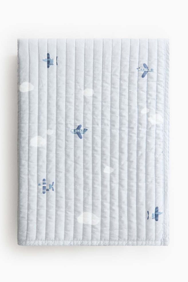 Quilted cotton bedspread - Light blue/Aeroplanes/Light dusty green/Vehicles/Dusty green/Dinosaurs - 1