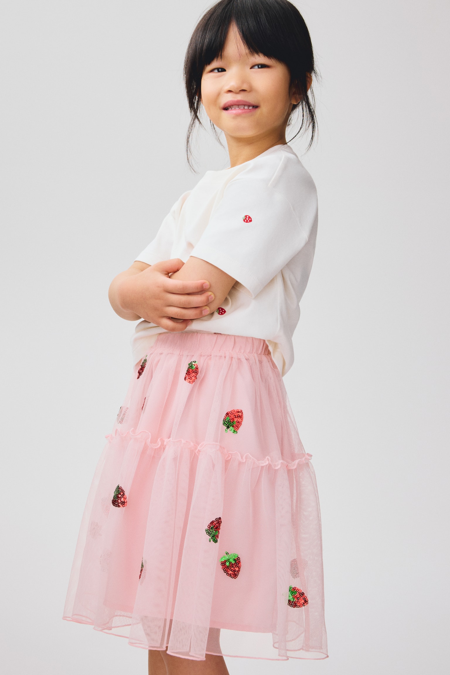 Sequined tulle skirt - Light pink/Strawberries - 5