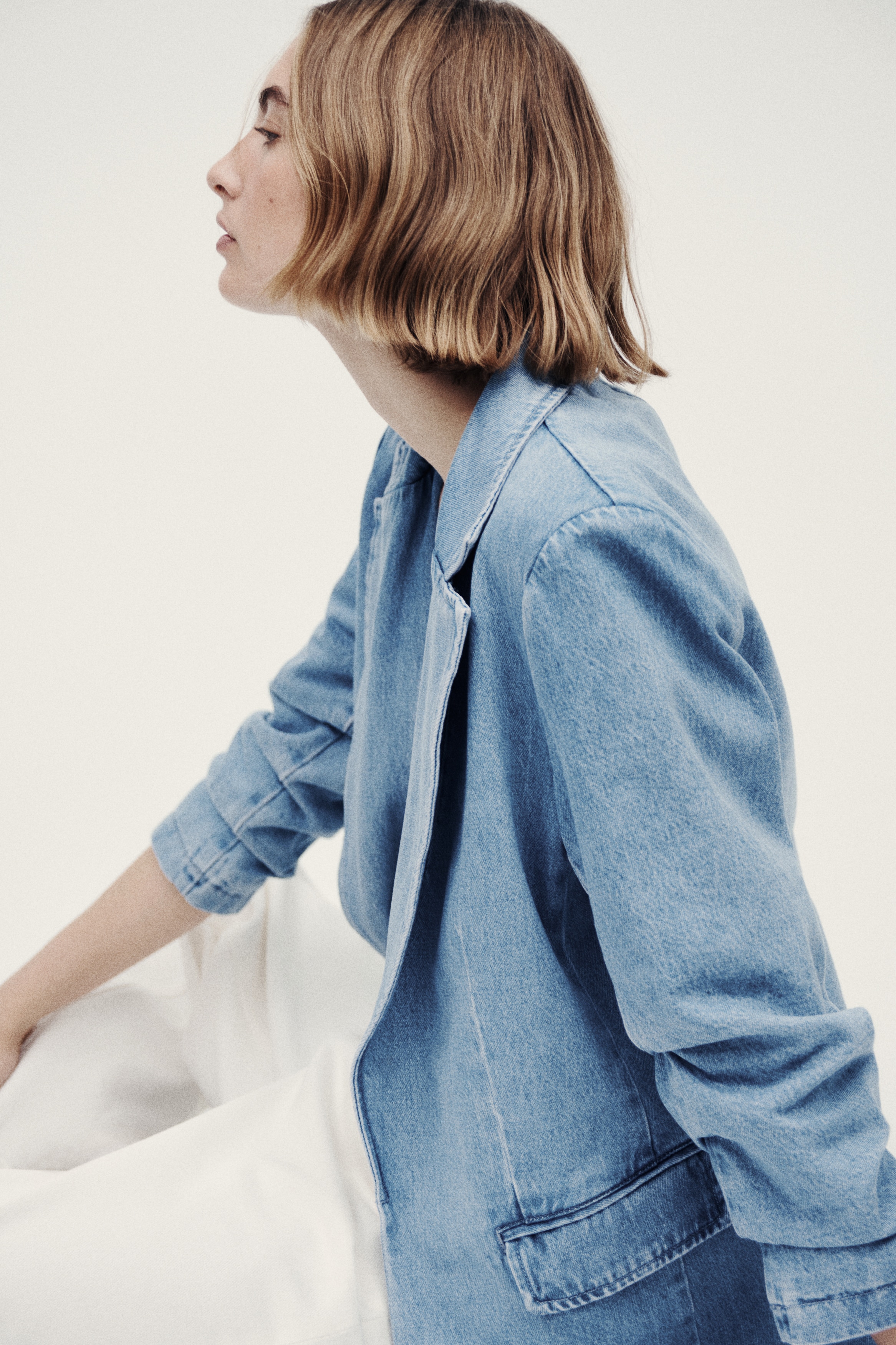 Denim blazer met rimpeleffect - Denimblauw