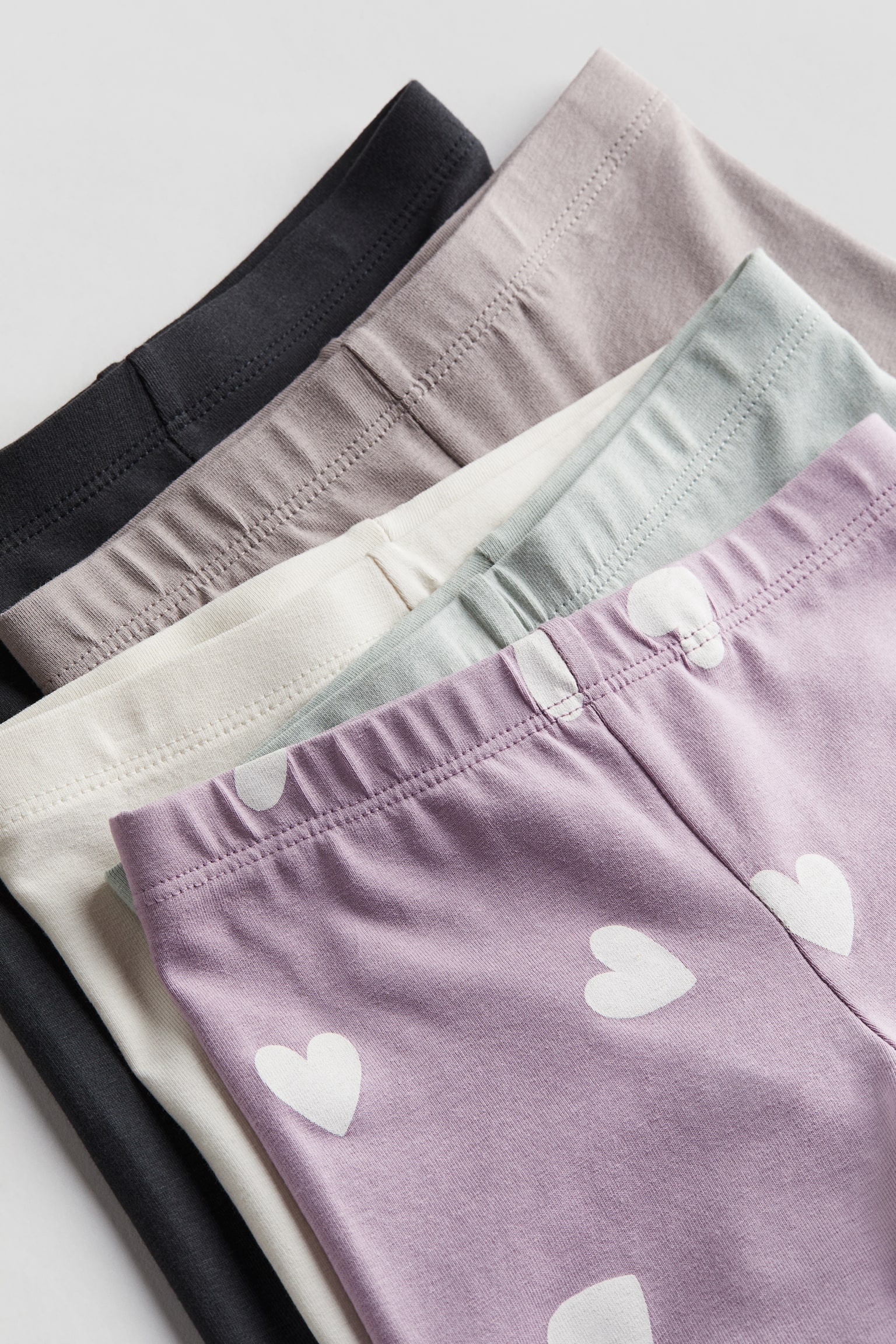 5-pack Jersey Leggings - Dusty purple/Hearts/Dark red/Dark pink/Pink/Hearts/Greige/Leopard print/Black/Dark grey/Spot/Light pink/Light purple/Grey marle/Dark grey/Dusty lilac/Floral/Dark grey/Light pink/Pink/Leopard print/Navy blue/White stripe - 4