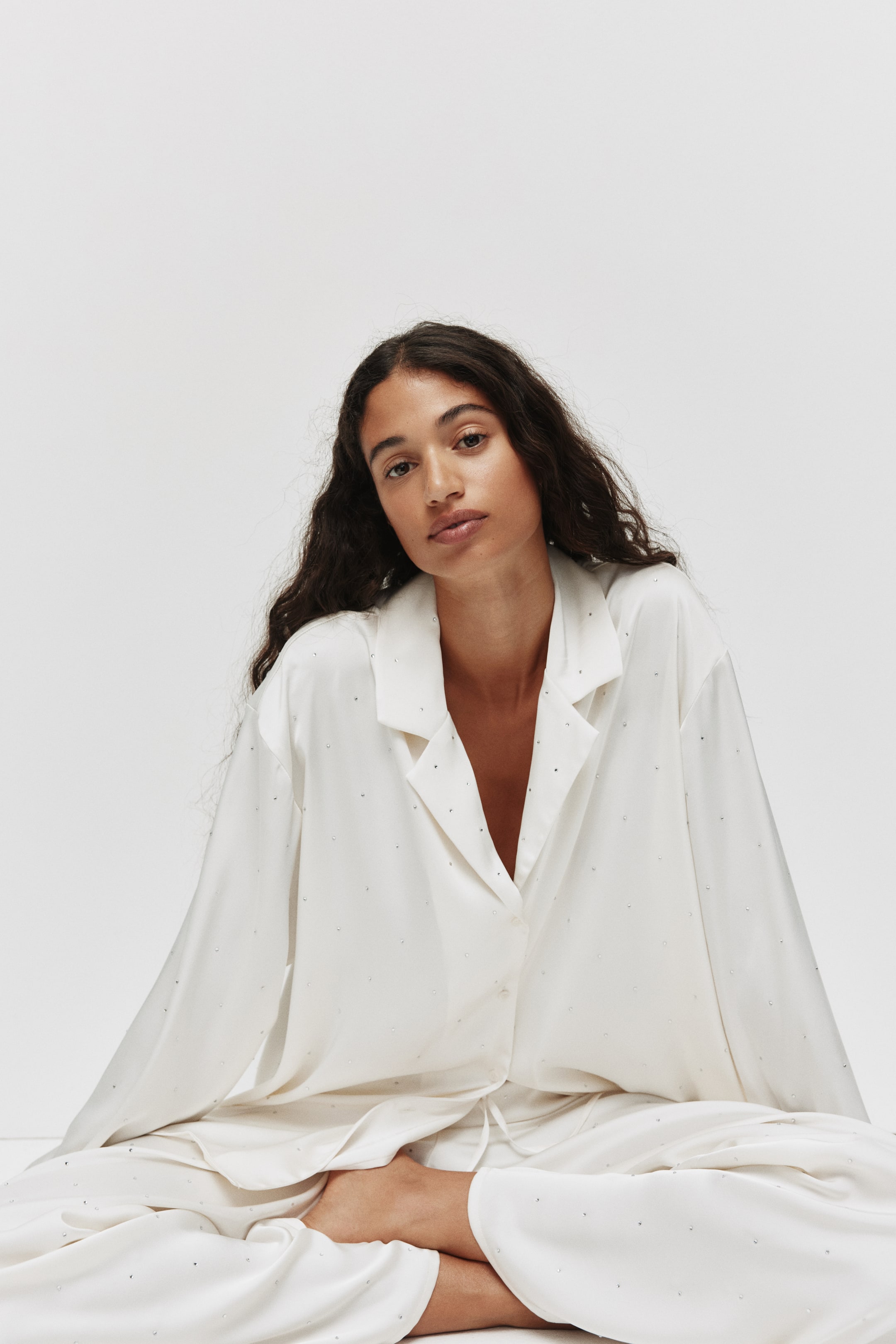 Ampliar la imagen: Camisa de pijama en satín con decoraciones - Blanco - Ladies | H&M MX 1