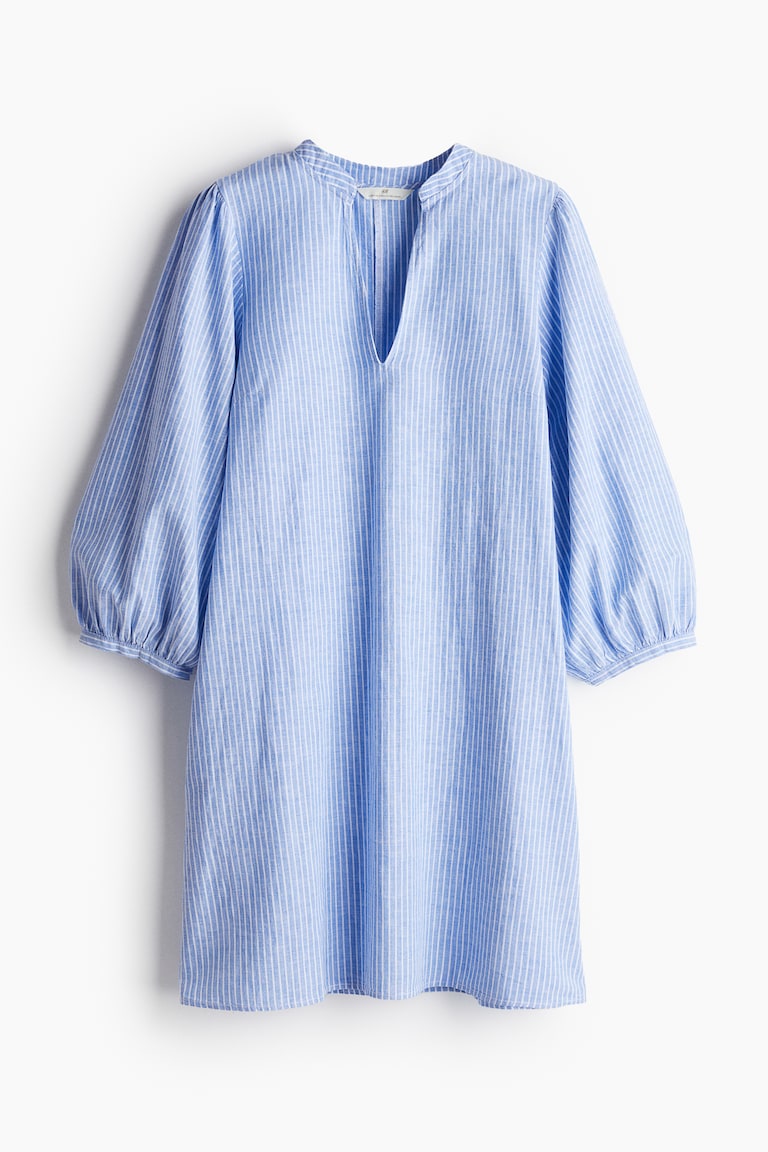 Linen-blend Dress - Blue/striped