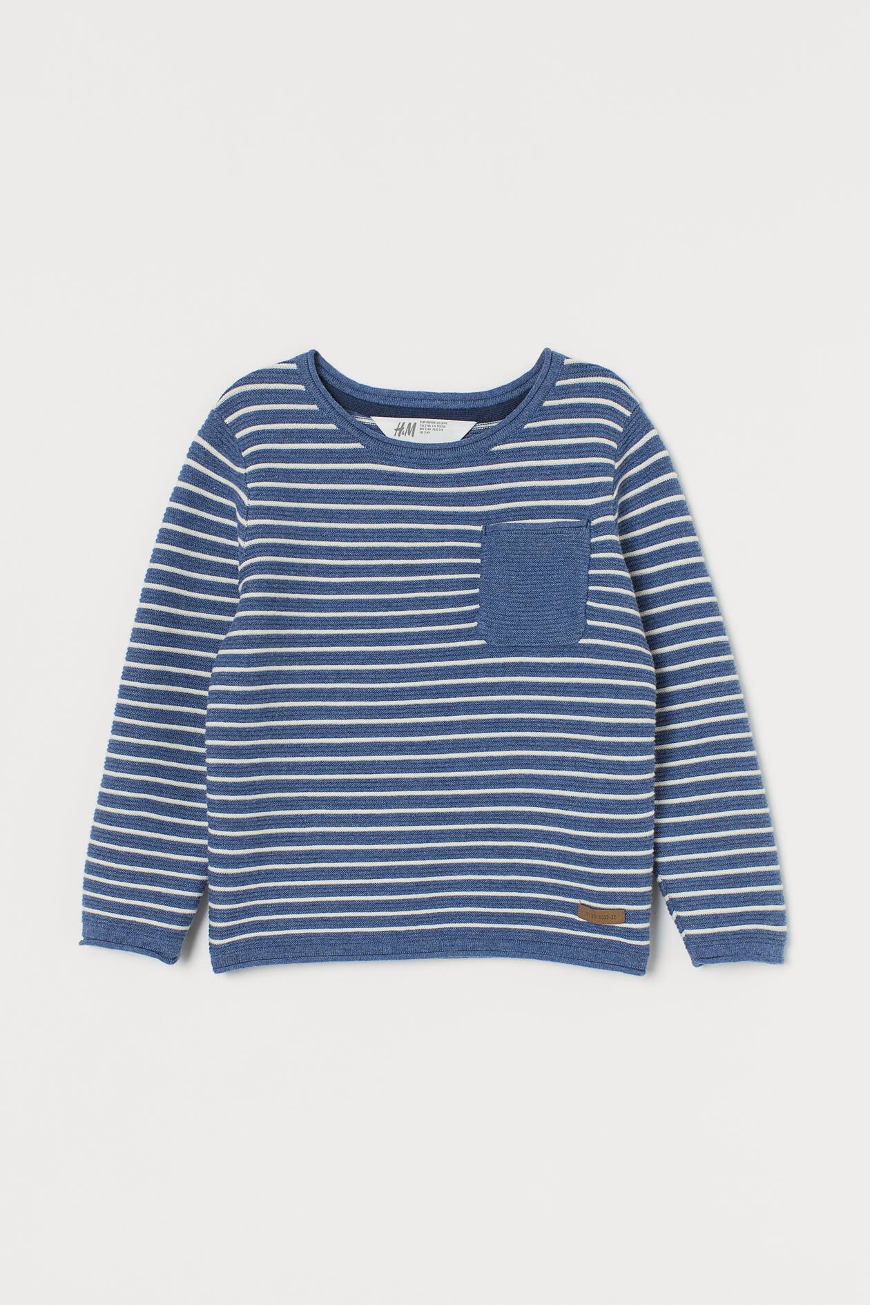 Textured-knit jumper - Round neck - Long sleeve - Blue/White striped ...