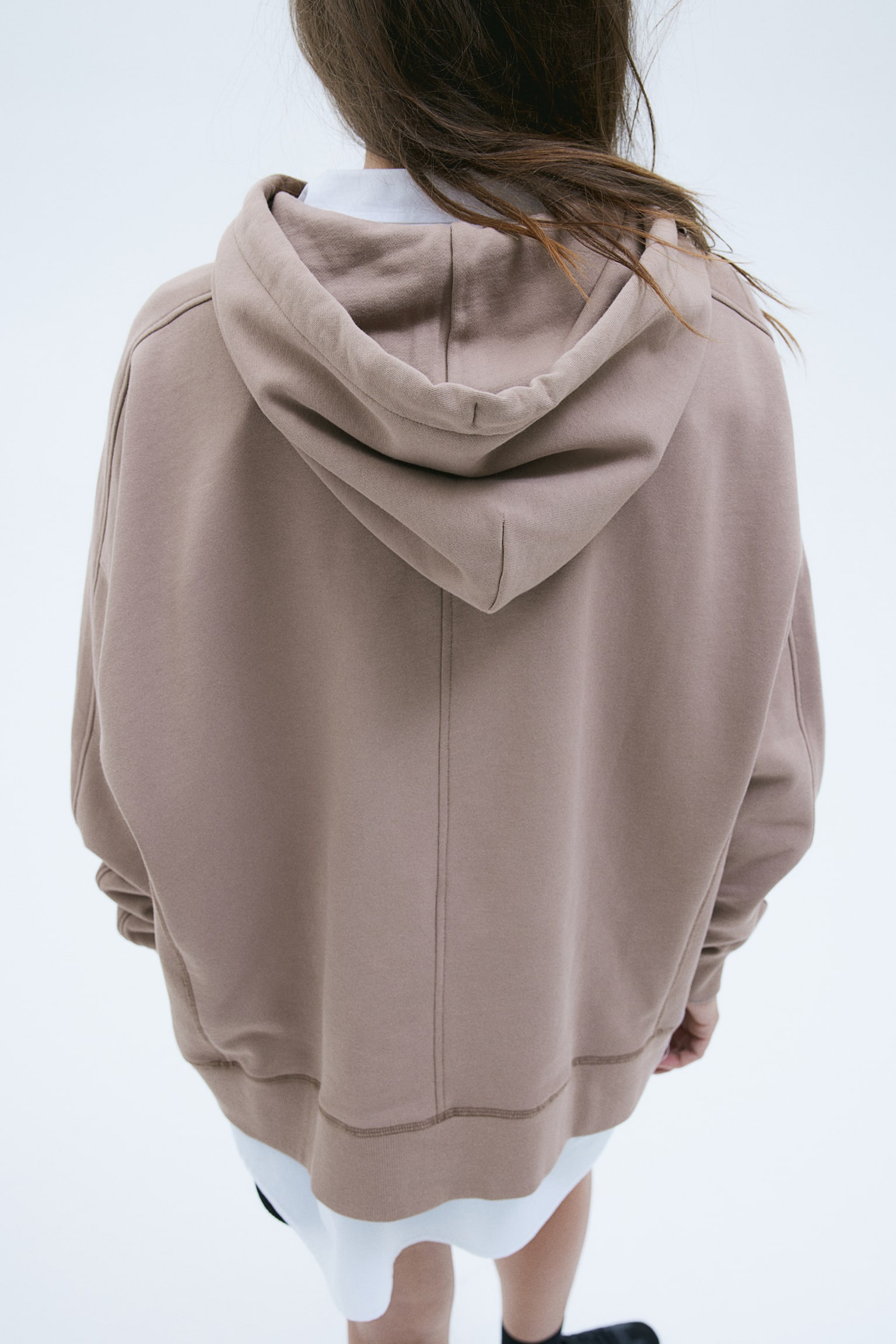 Oversized cotton hoodie - Beige/Black - 6