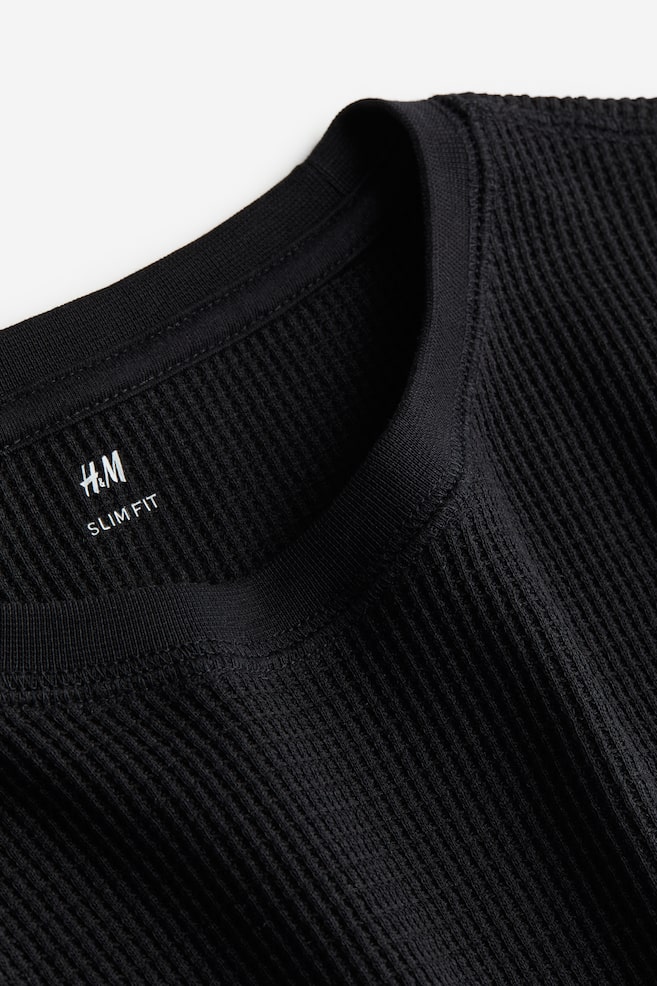 T-shirt Slim Fit en jersey gaufré - Noir - 3