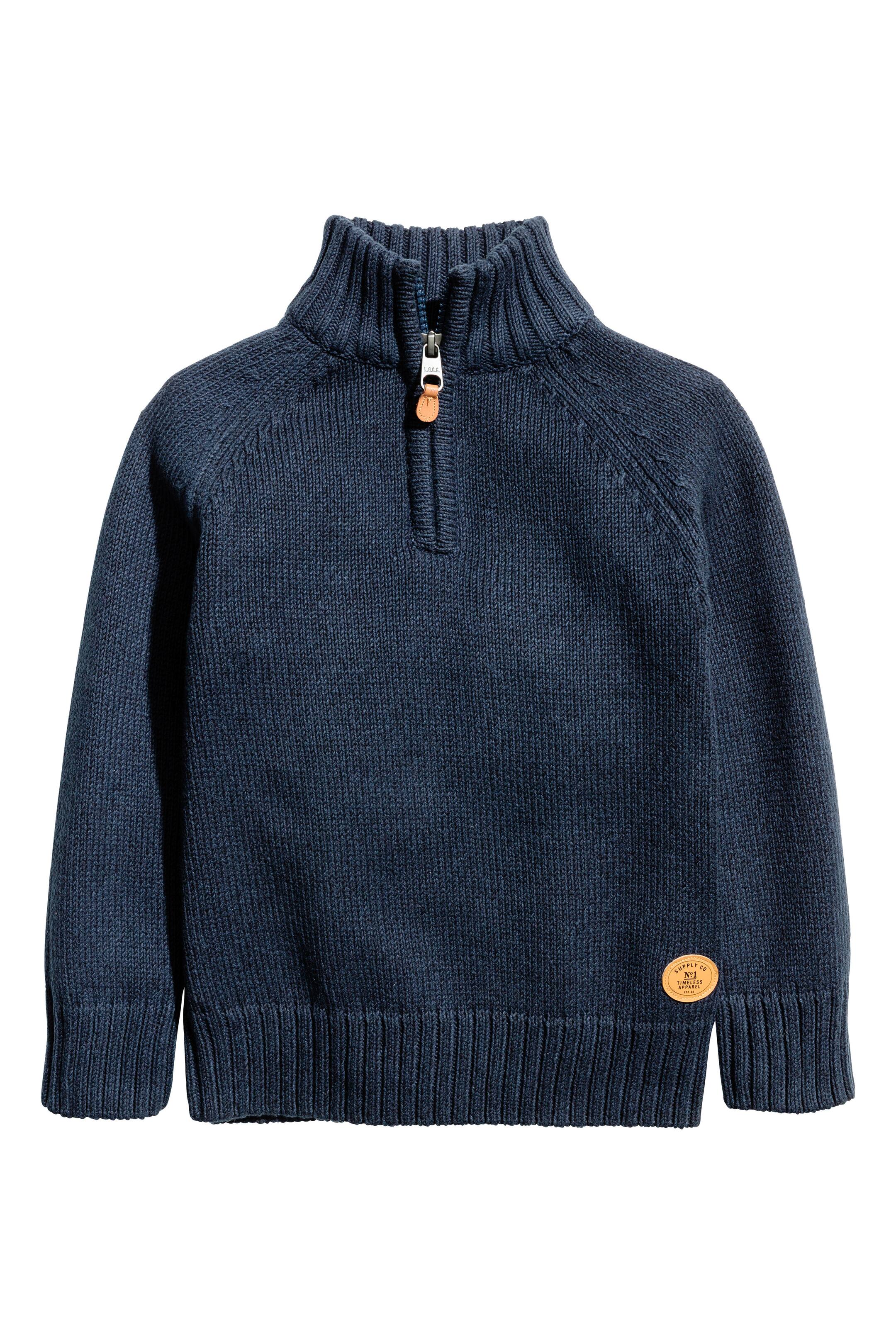 View larger image: Knitted jumper with a zip - Dark blue - Kids | H&M GB 1