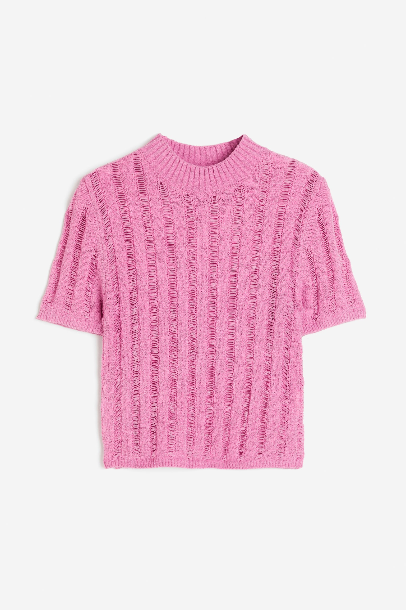 Ladder Stitch Look Knit Top - Pink/Cream/Lime green/Greige - 1