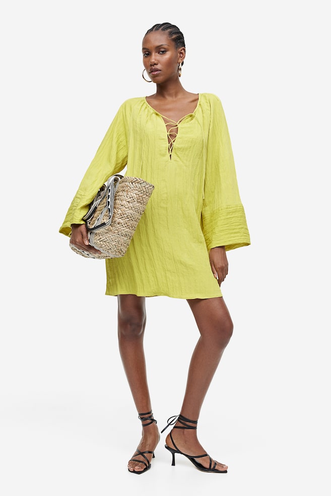 Crinkled tunic dress - Yellow - 1