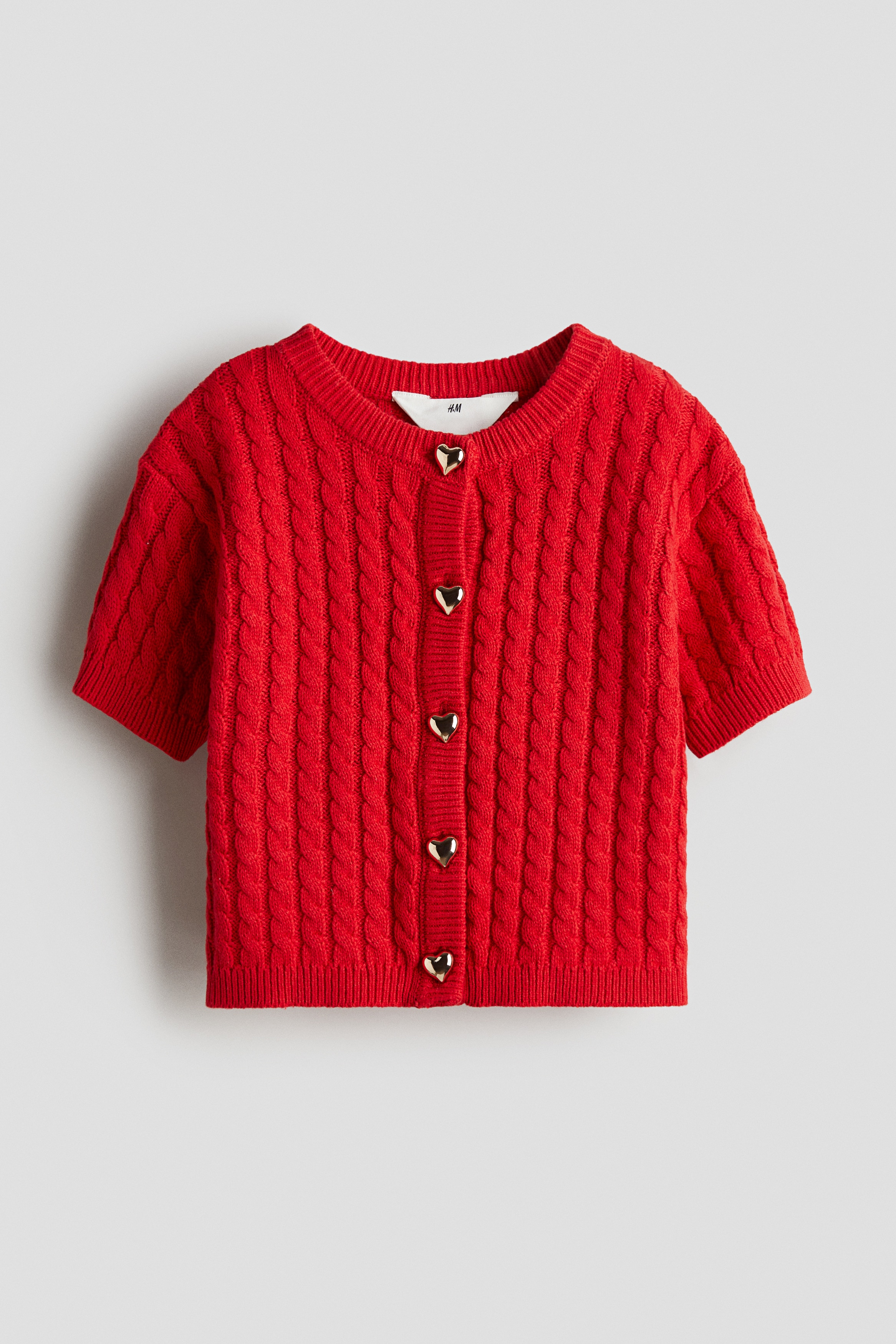 Cable-Knit Cardigan - Red/Red