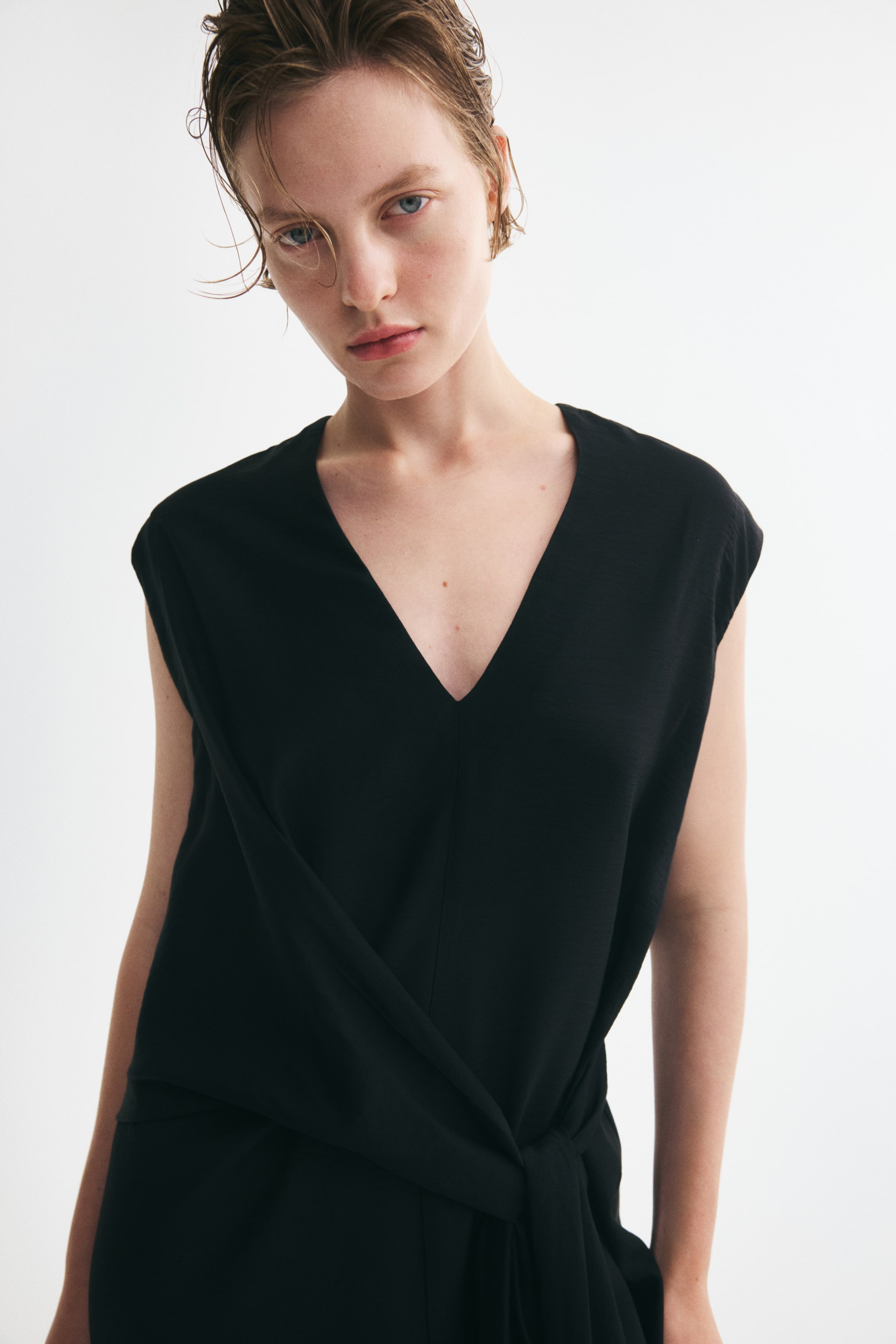 Sleeveless Wrap-Detail Dress