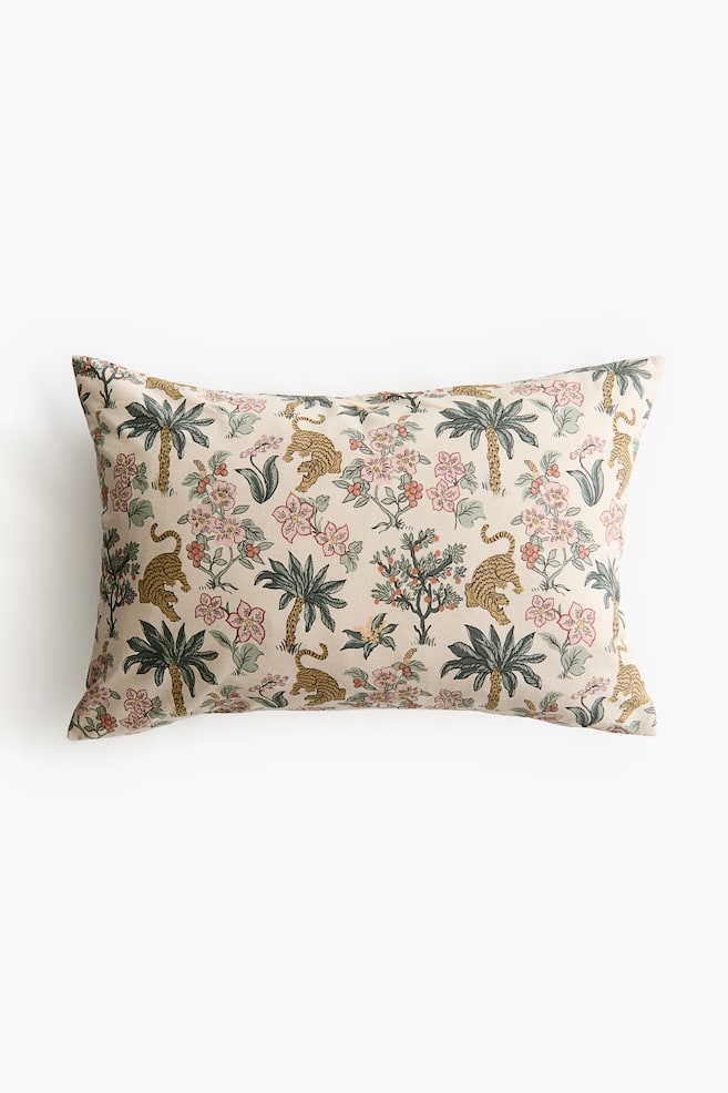 Patterned canvas cushion cover - Light beige/Patterned/Light beige/Floral/Cream/Floral - 1