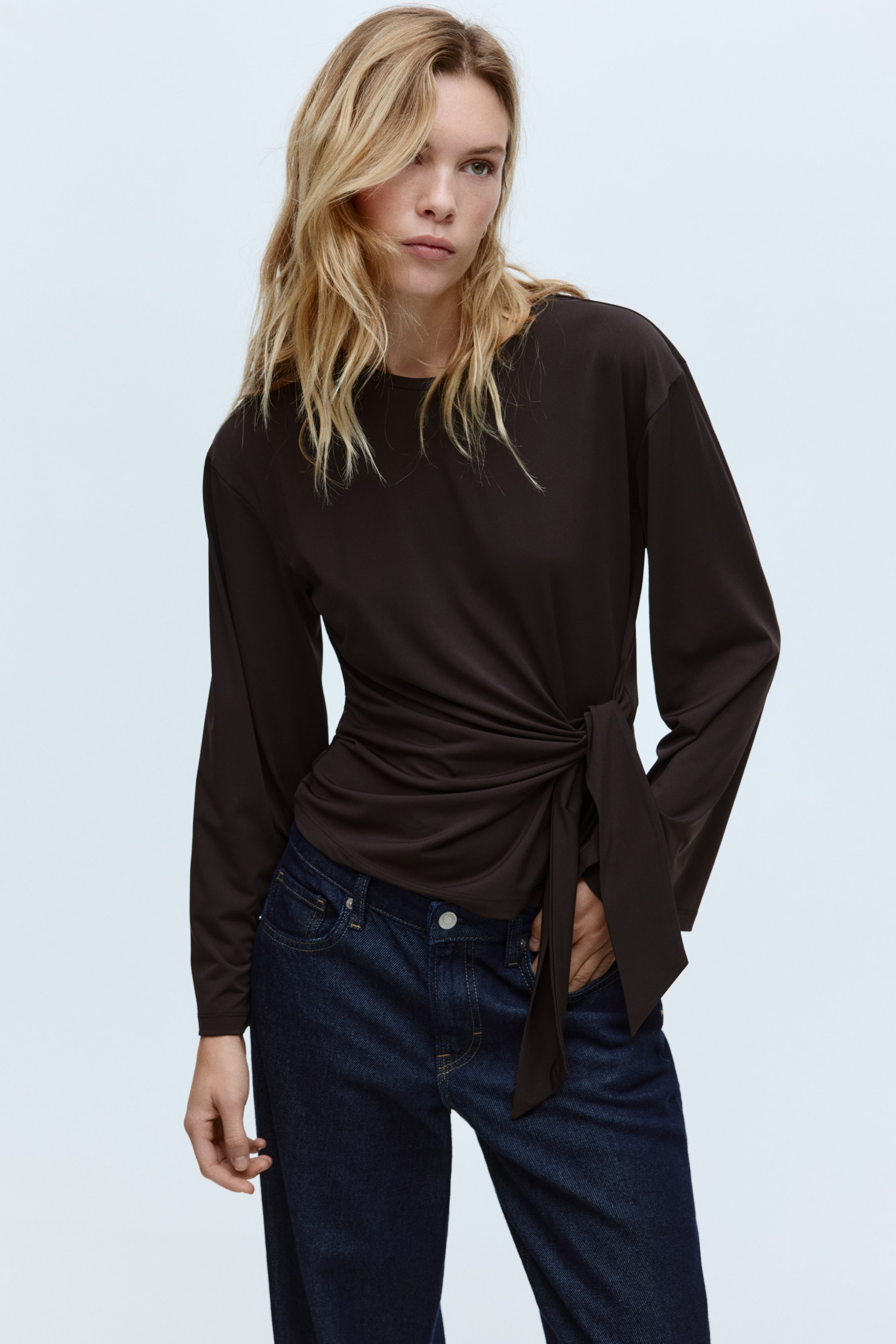 Xem ảnh lớn hơn: Áo buộc dây - Màu nâu đậm - Ladies | H&M VN 1