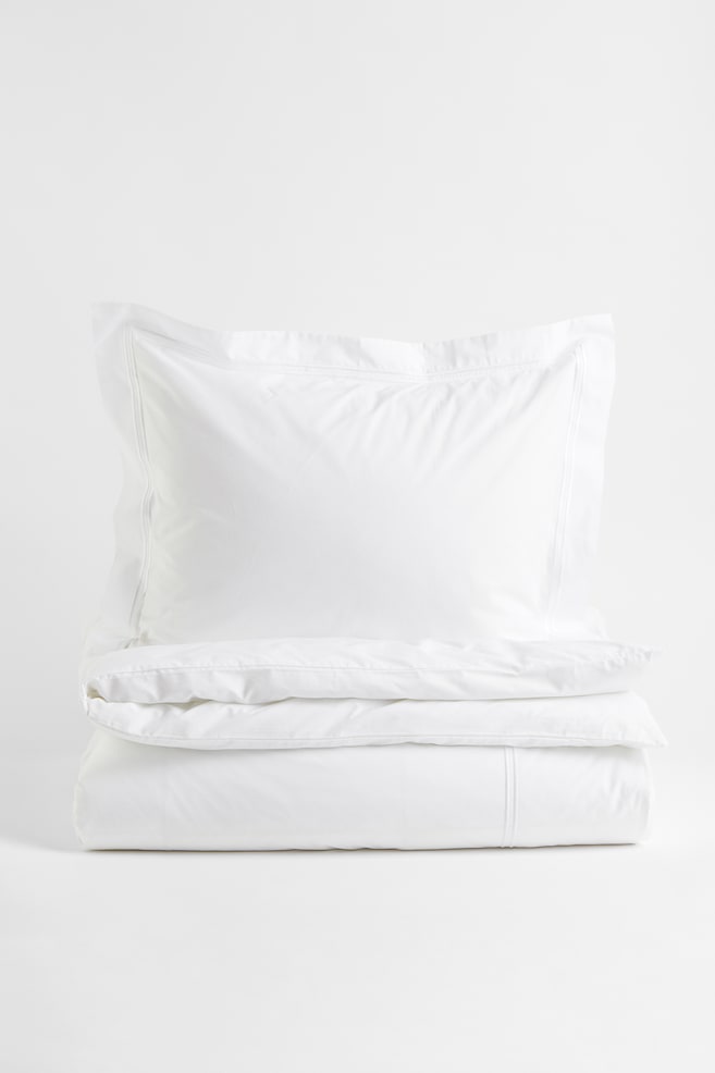 Cotton percale single duvet cover set - White/White/Black/White/Greige - 1