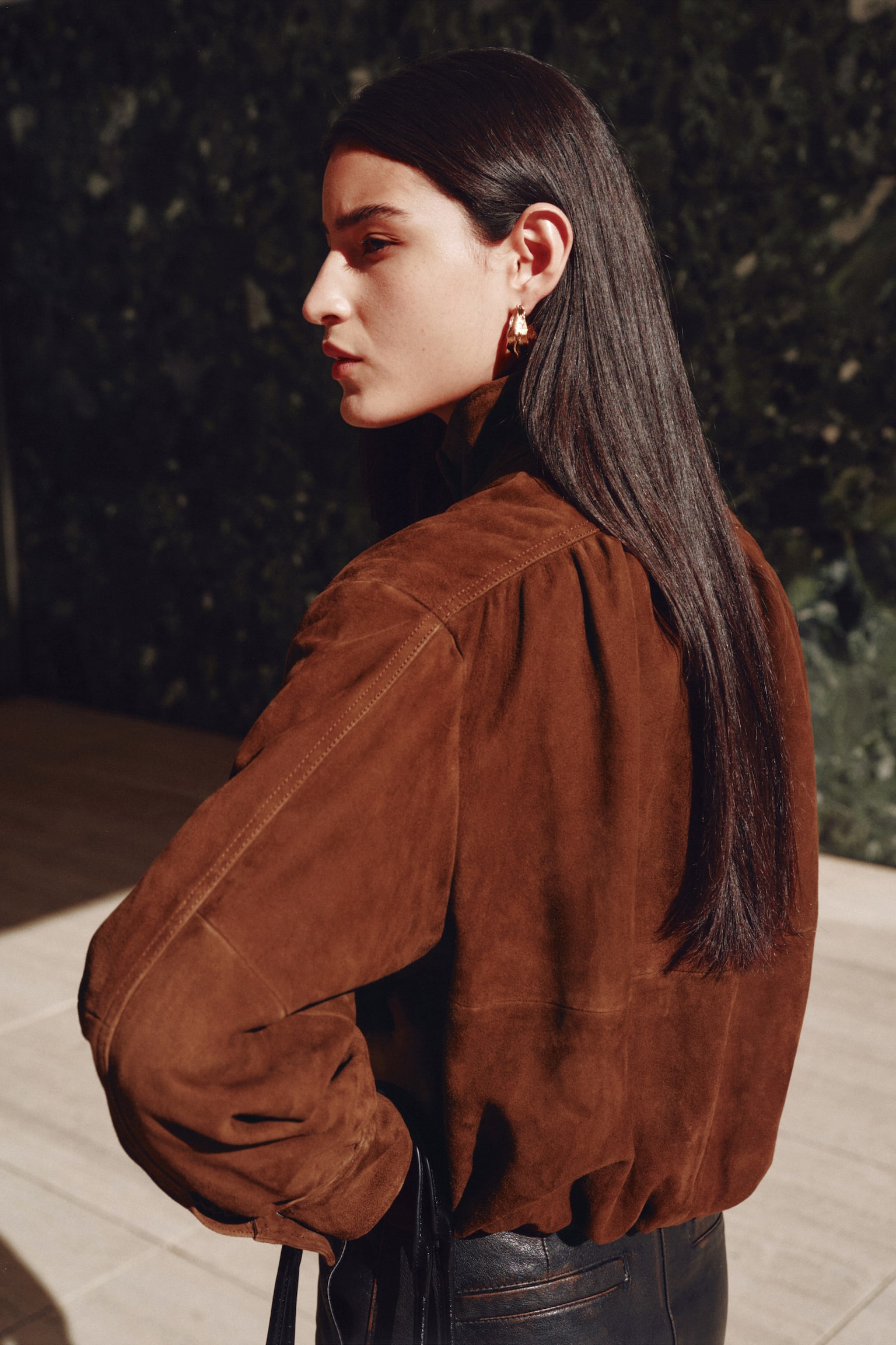 Oversized suede jacket - Brown - 4