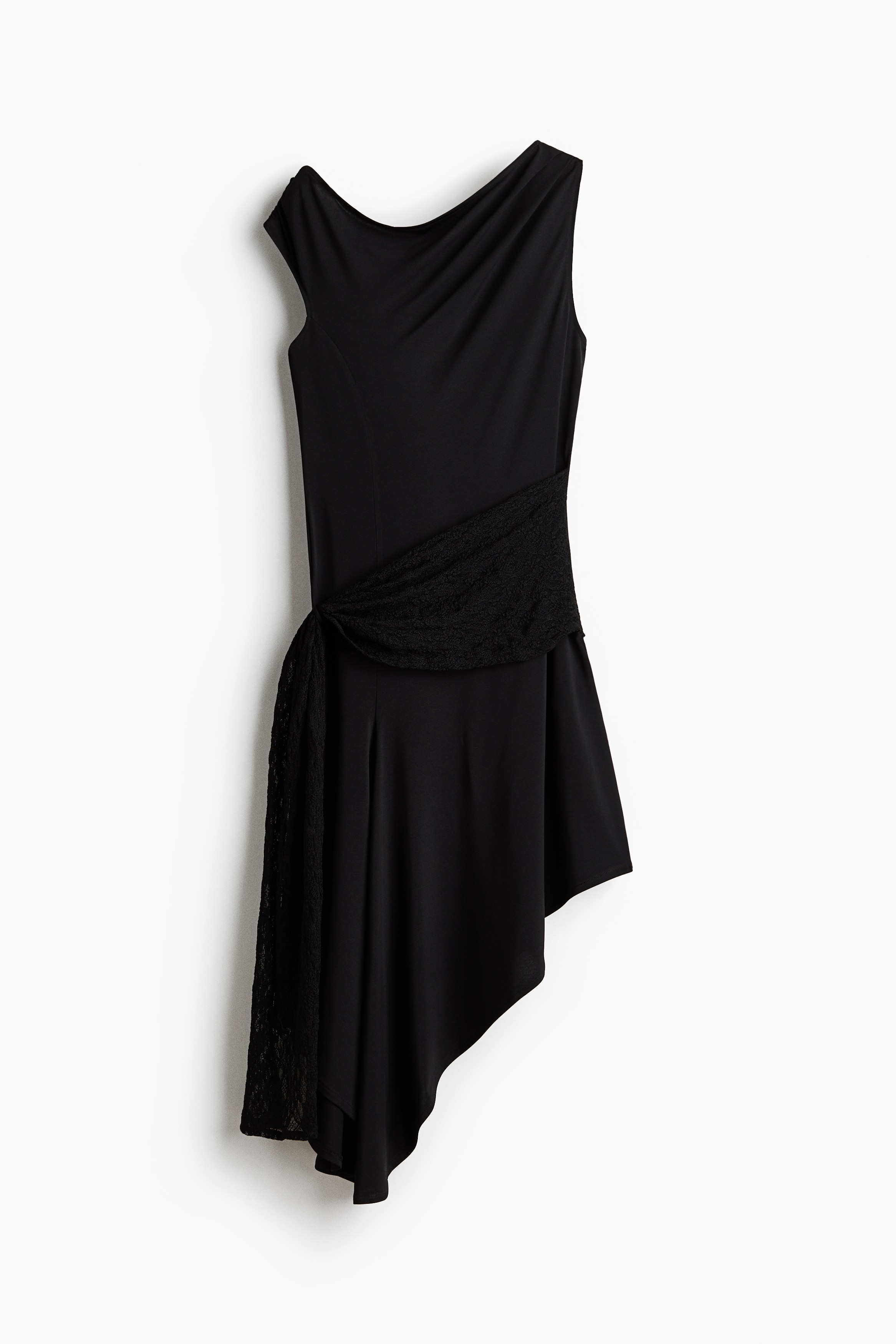 Draped lace-panel dress - Black/Dark red