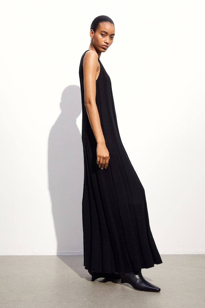 Silk-blend rib-knit dress - Black - 2