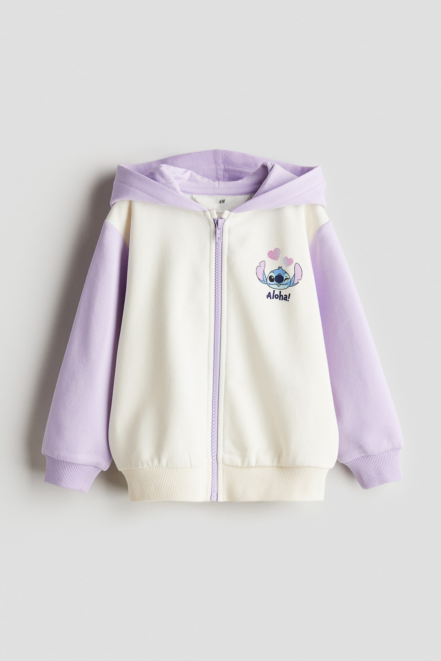 Printed zip-through hoodie - White/Lilo & Stitch/Light dusty pink/Minnie Mouse - 1