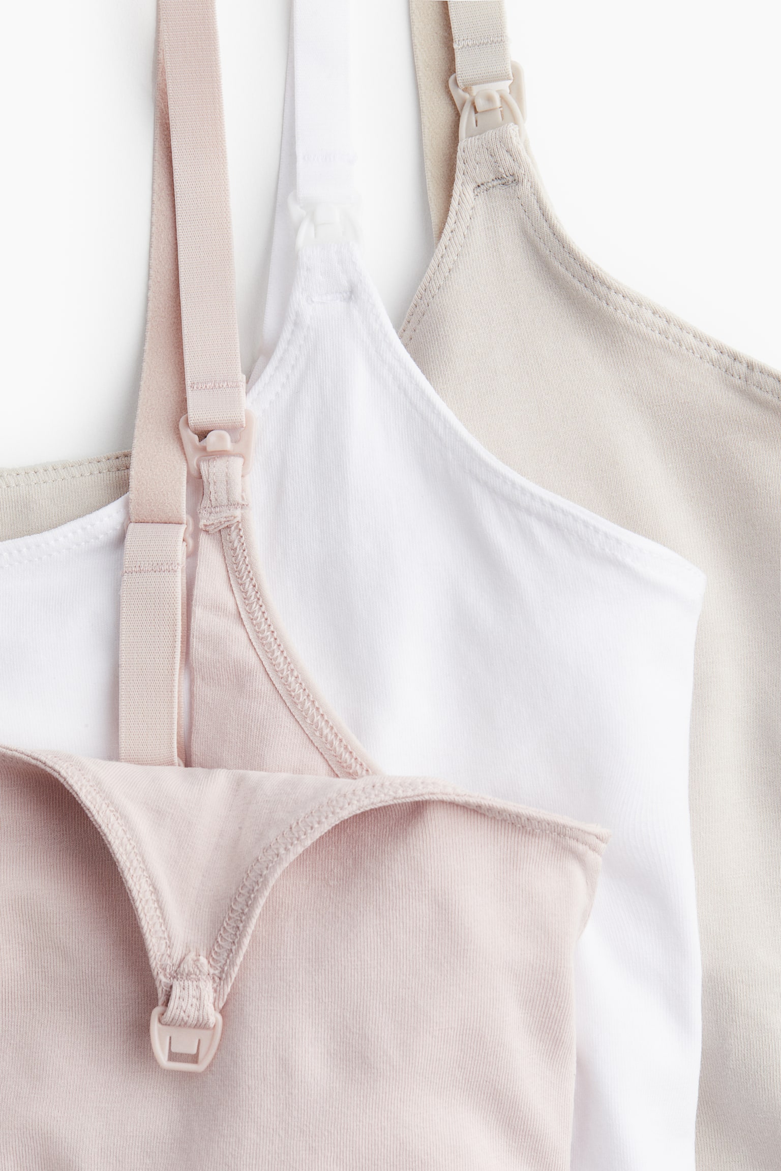 MAMA 3-pack nursing vest tops - Powder pink/Light beige/White/Black/White/Grey marl/Beige/Black/White/Light khaki green/White/Light khaki green/White/Khaki green/Beige marl/Light blue/Navy blue/White/Light blue/Striped - 5