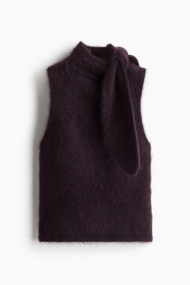 Top en mezcla de mohair con cuello fular - Morado/Gris/Diseño de rombos - 1