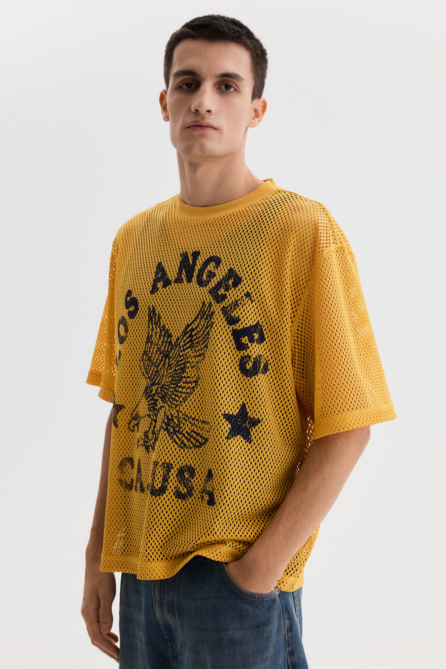 Oversized Fit Printed mesh t-shirt - Yellow/Los Angeles/Dark teal/22/Black/West Coast - 1