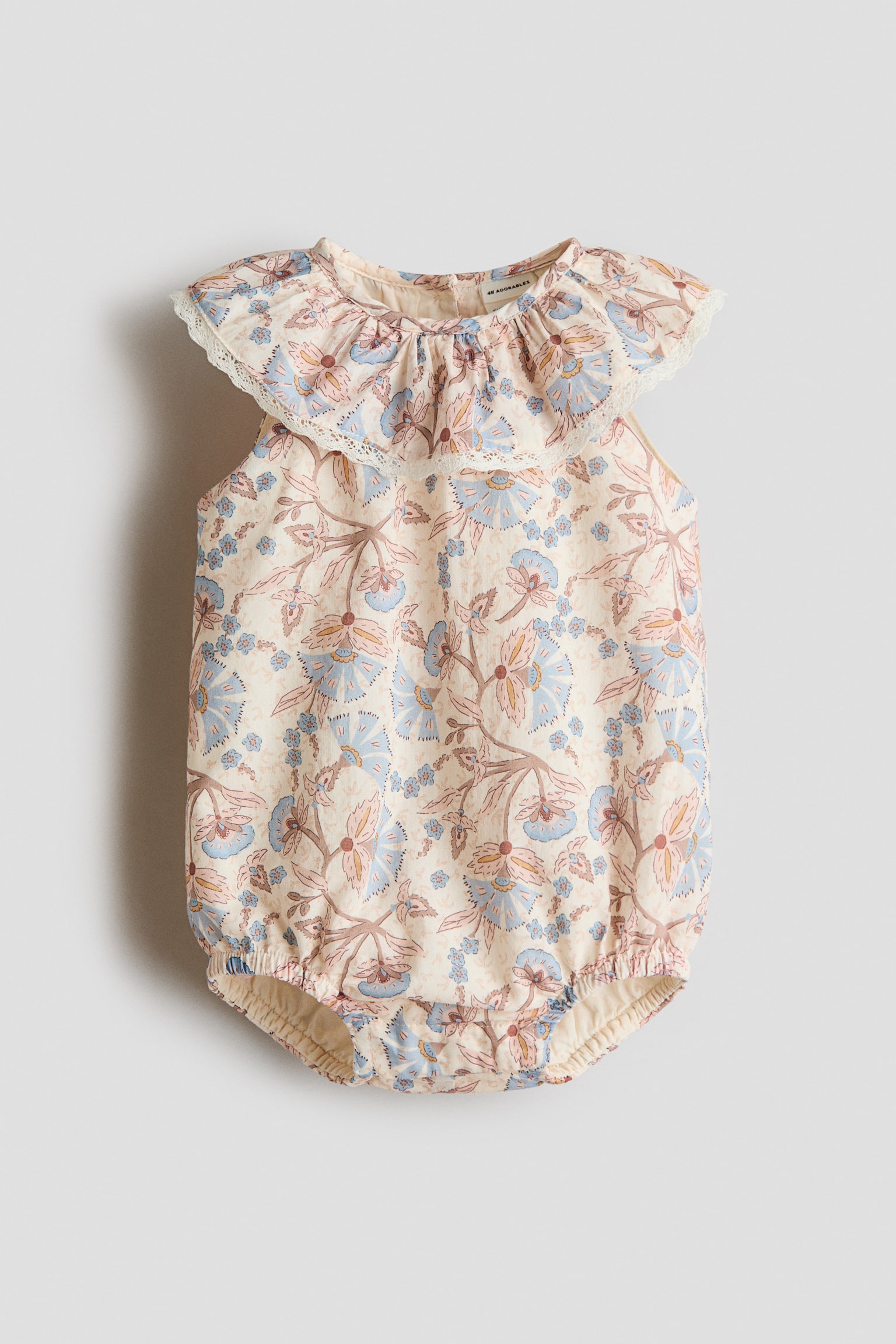 Broderie anglaise romper suit - Light beige/Floral/Light blue - 1