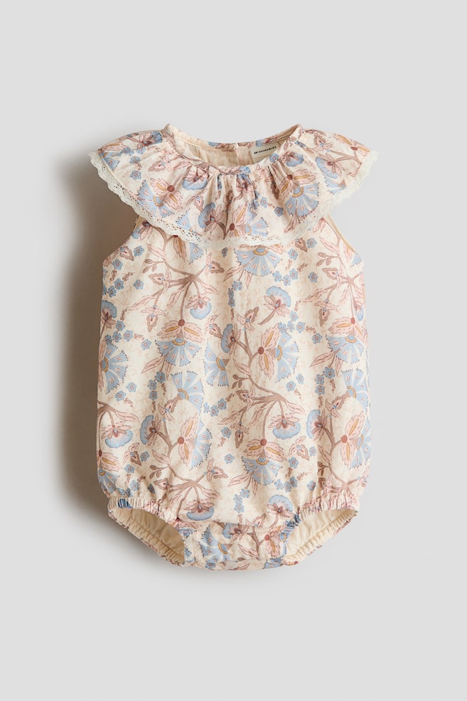 Eyelet-Embroidered Romper Suit - Light beige/floral - 1