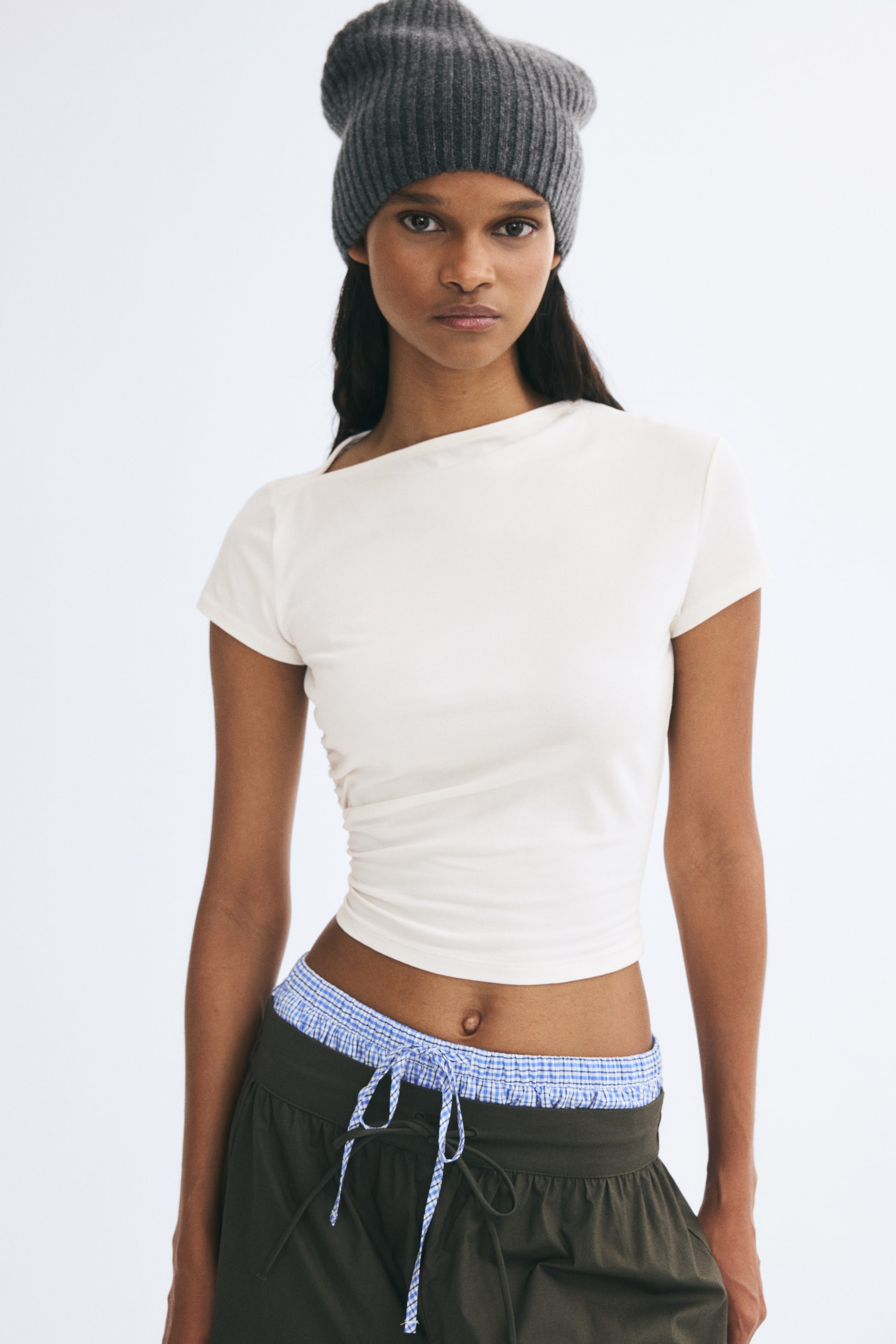 View larger image: Draped asymmetric top - Cream - Ladies | H&M SG 1