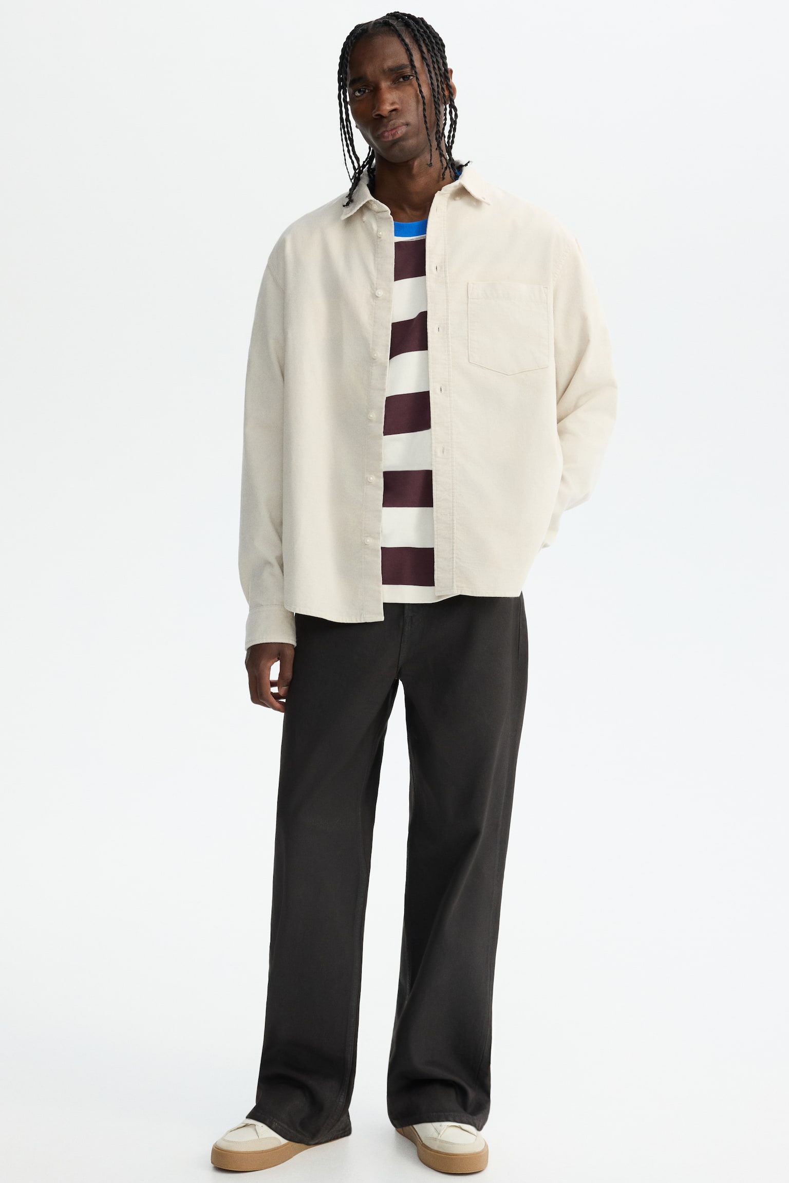 חולצת קורדרוי Regular Fit - בז' בהיר/שחור/חום/ירוק יער כהה - 4